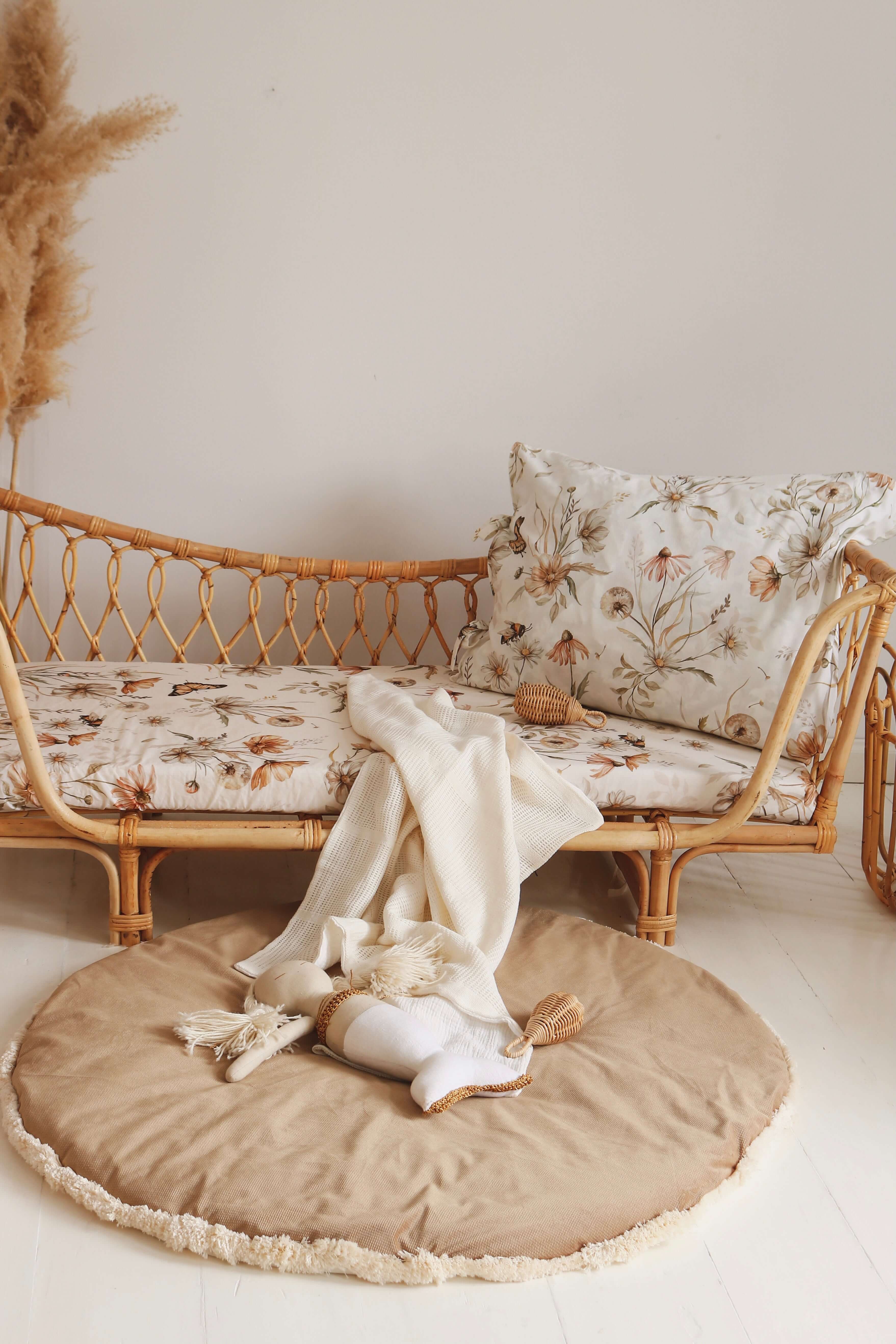 Gold Meadow on White - Fitted Sheet