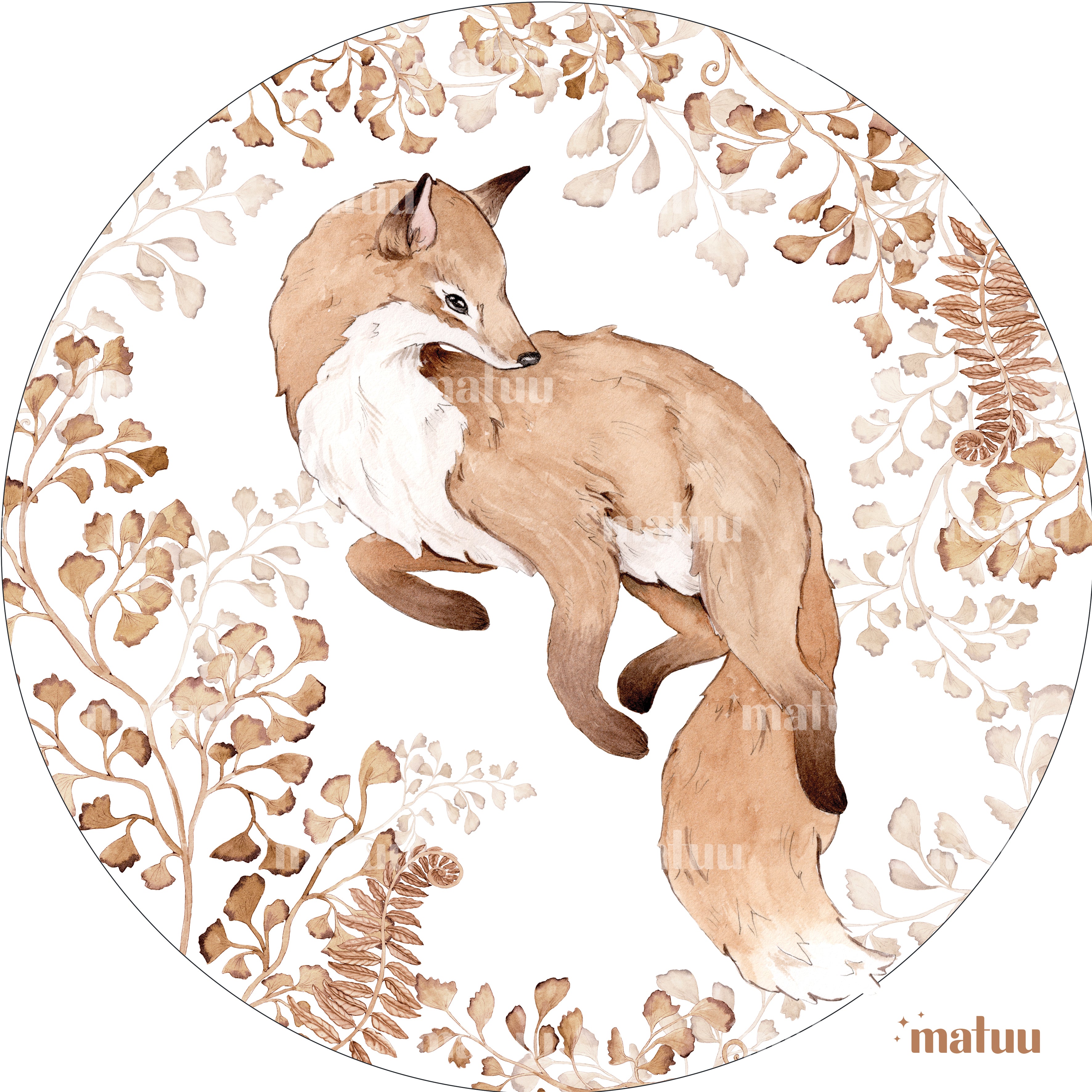Fox in the Fall Leaves – Round Wall Sticker