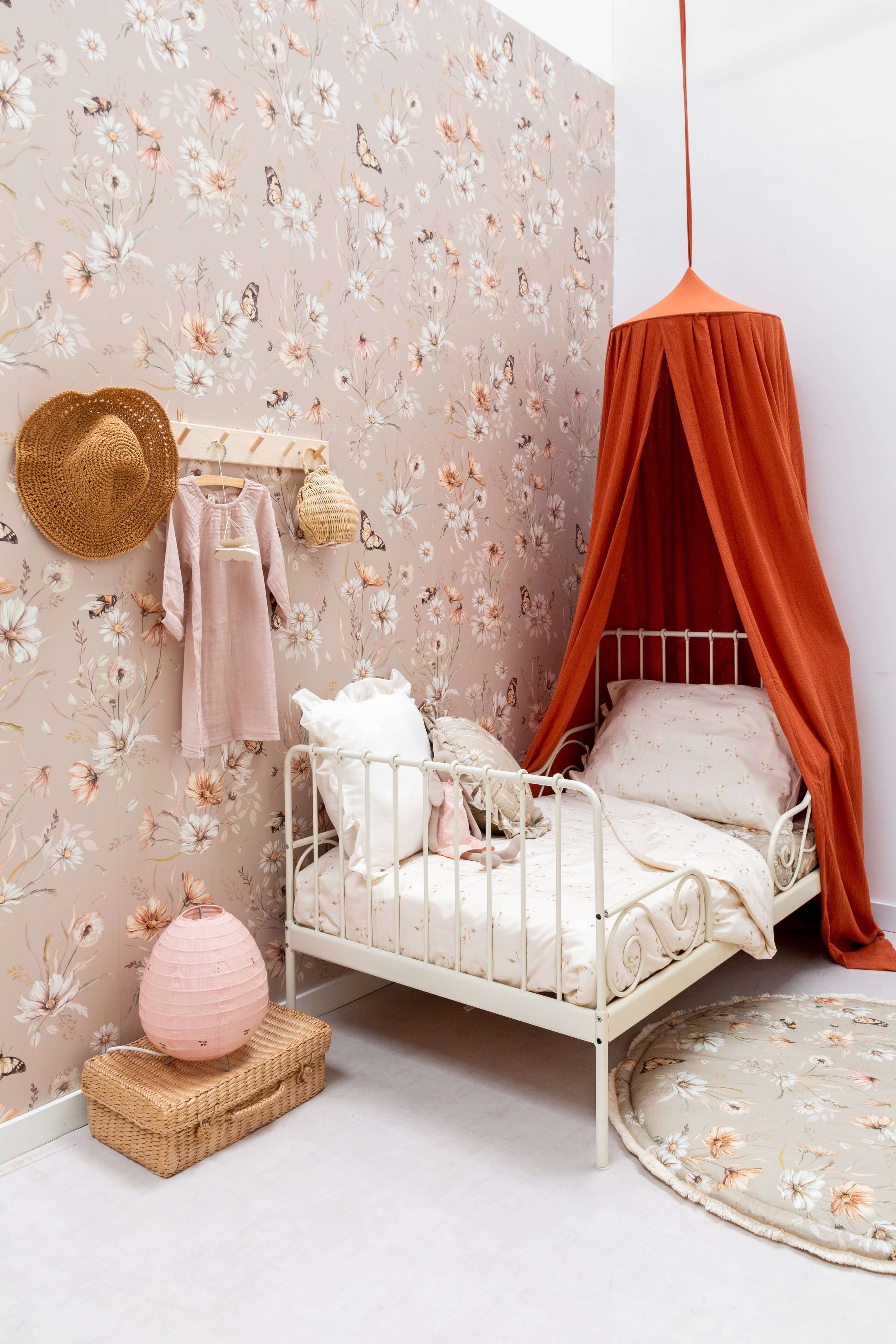 Gold meadow on Caramel - round baby play mat, boxkleed