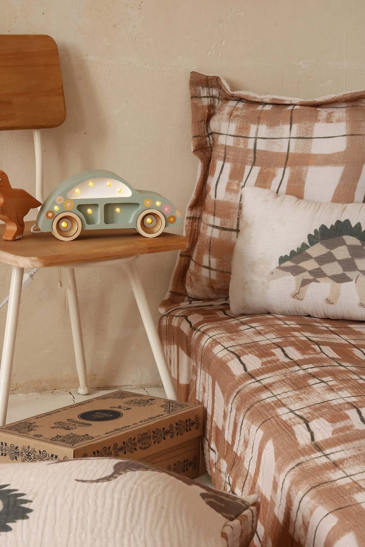 Retro dinos - muslin mini pillow