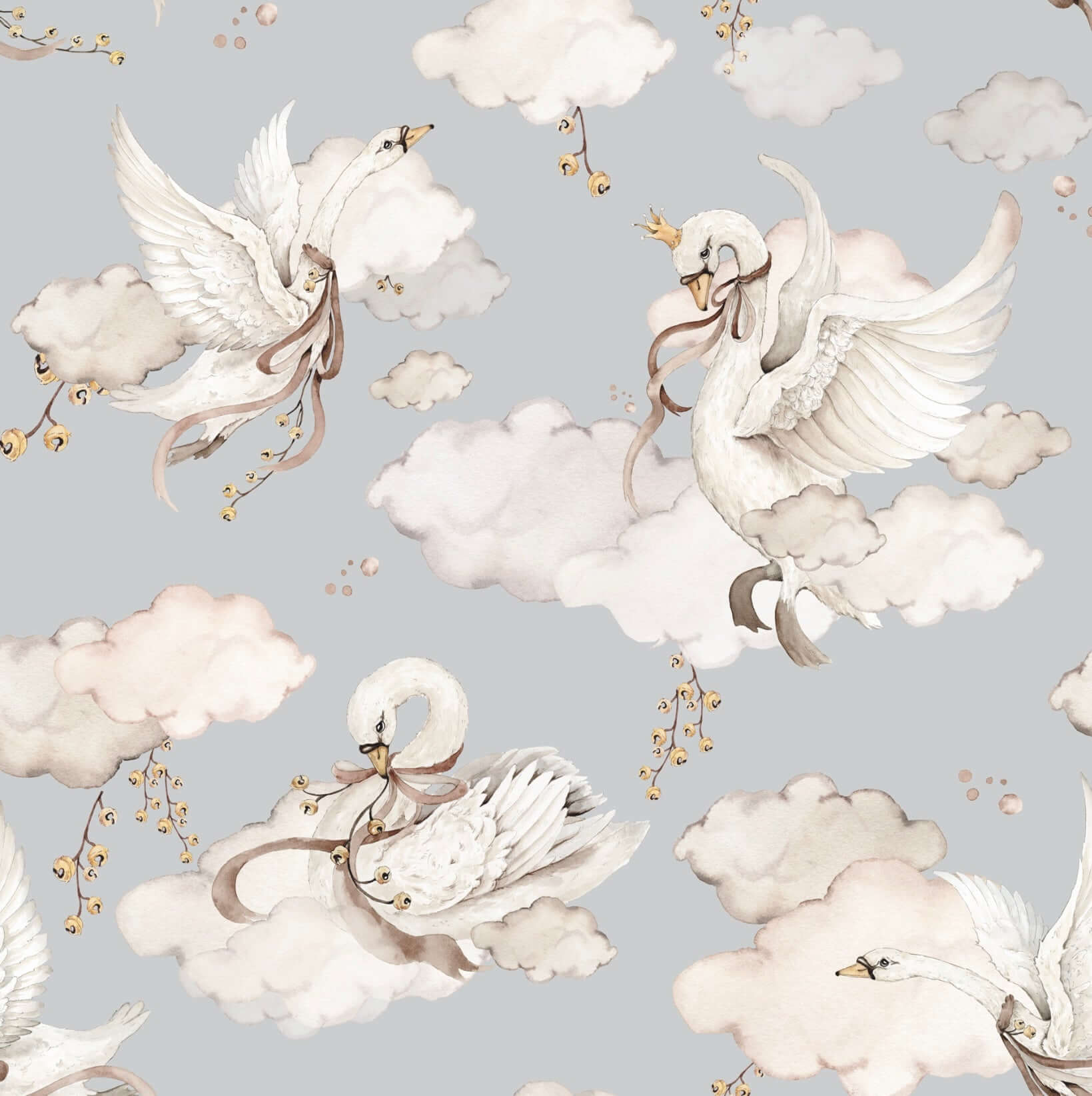 Magic swans - blue wallpaper