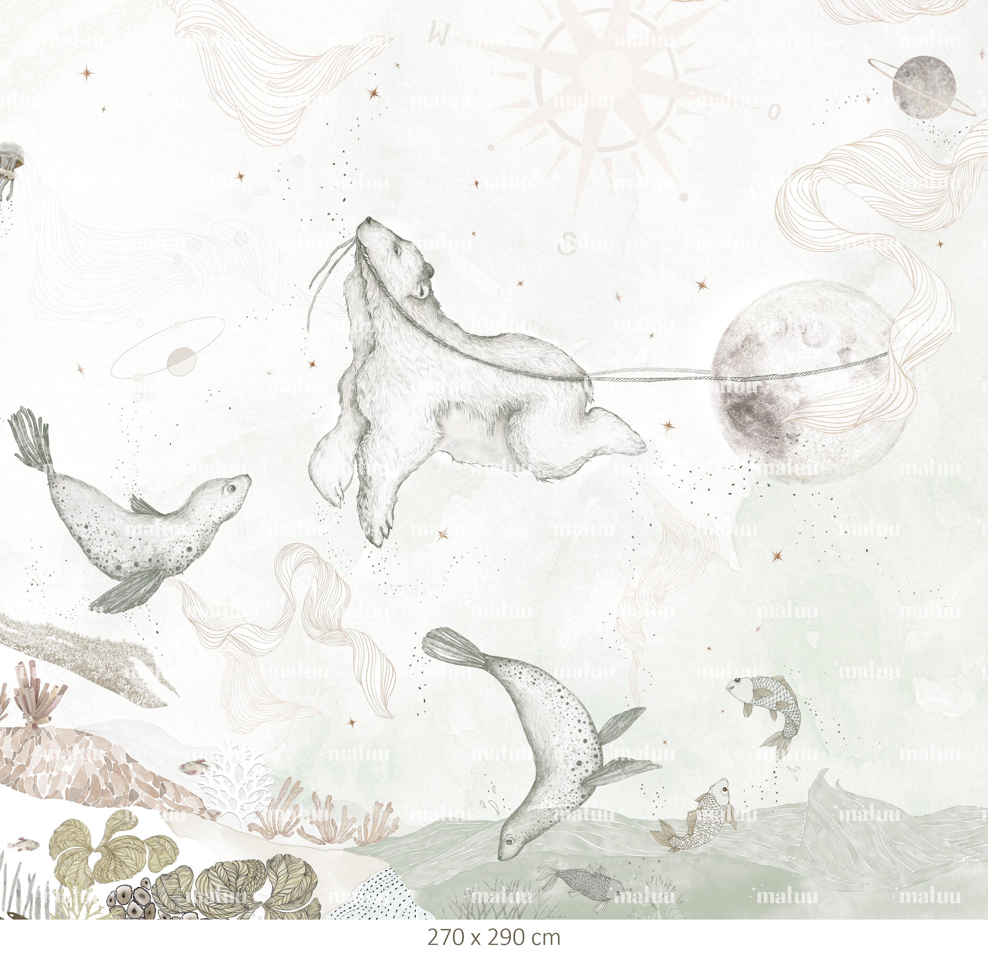 Magical Bear World – light green wallpaper