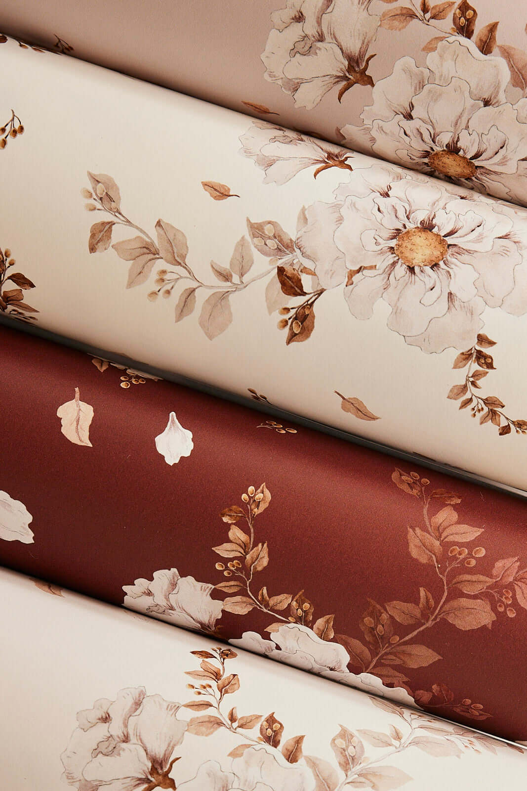 Wild Roses on Red Brown – Botanical Wallpaper