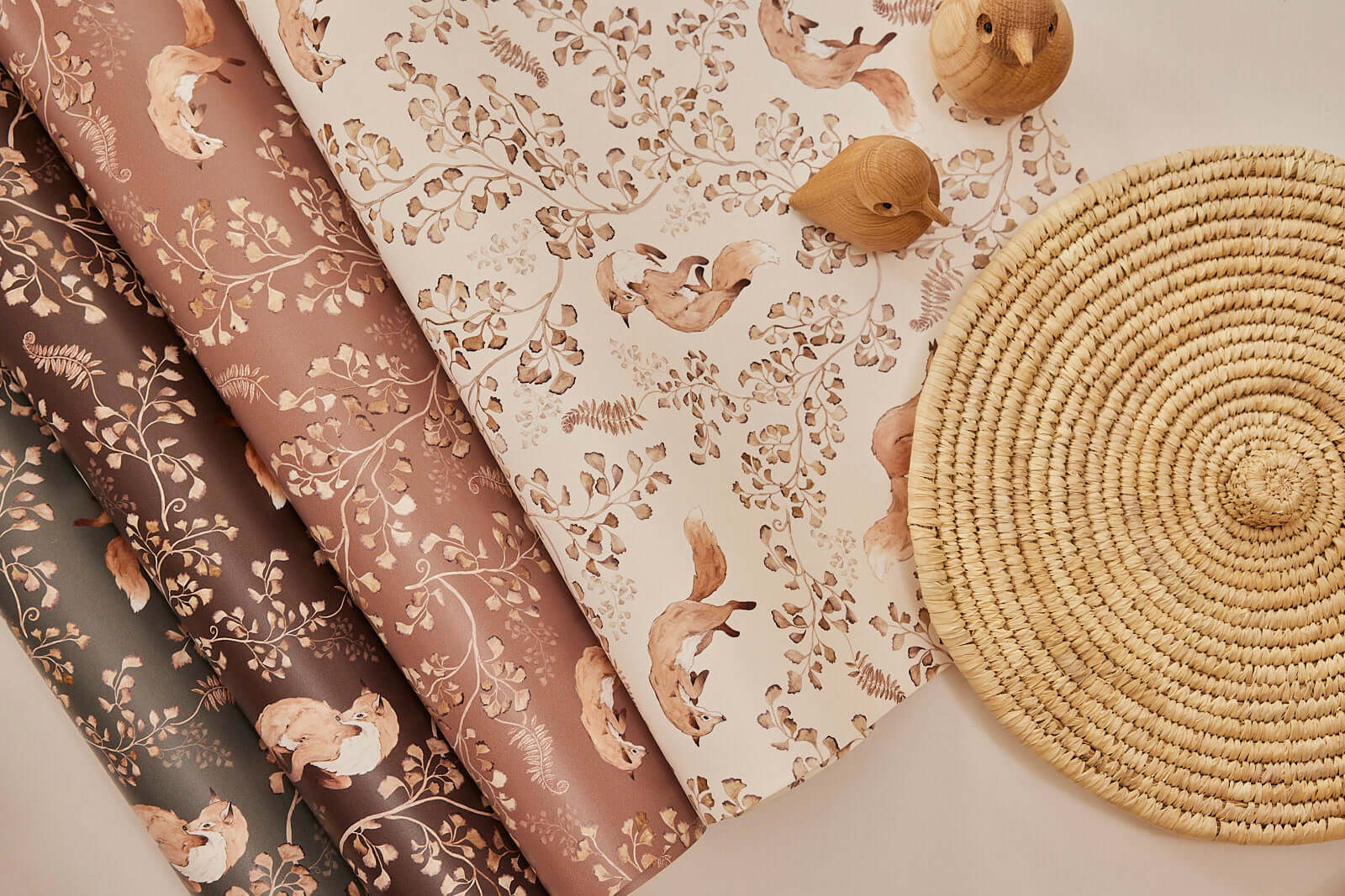 Playful Foxes on beige - wallpaper