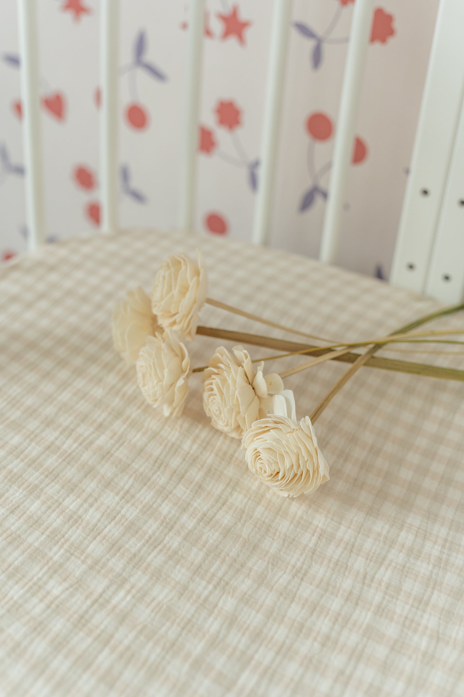 Beige & Sage Gingham – Muslin Fitted Sheet