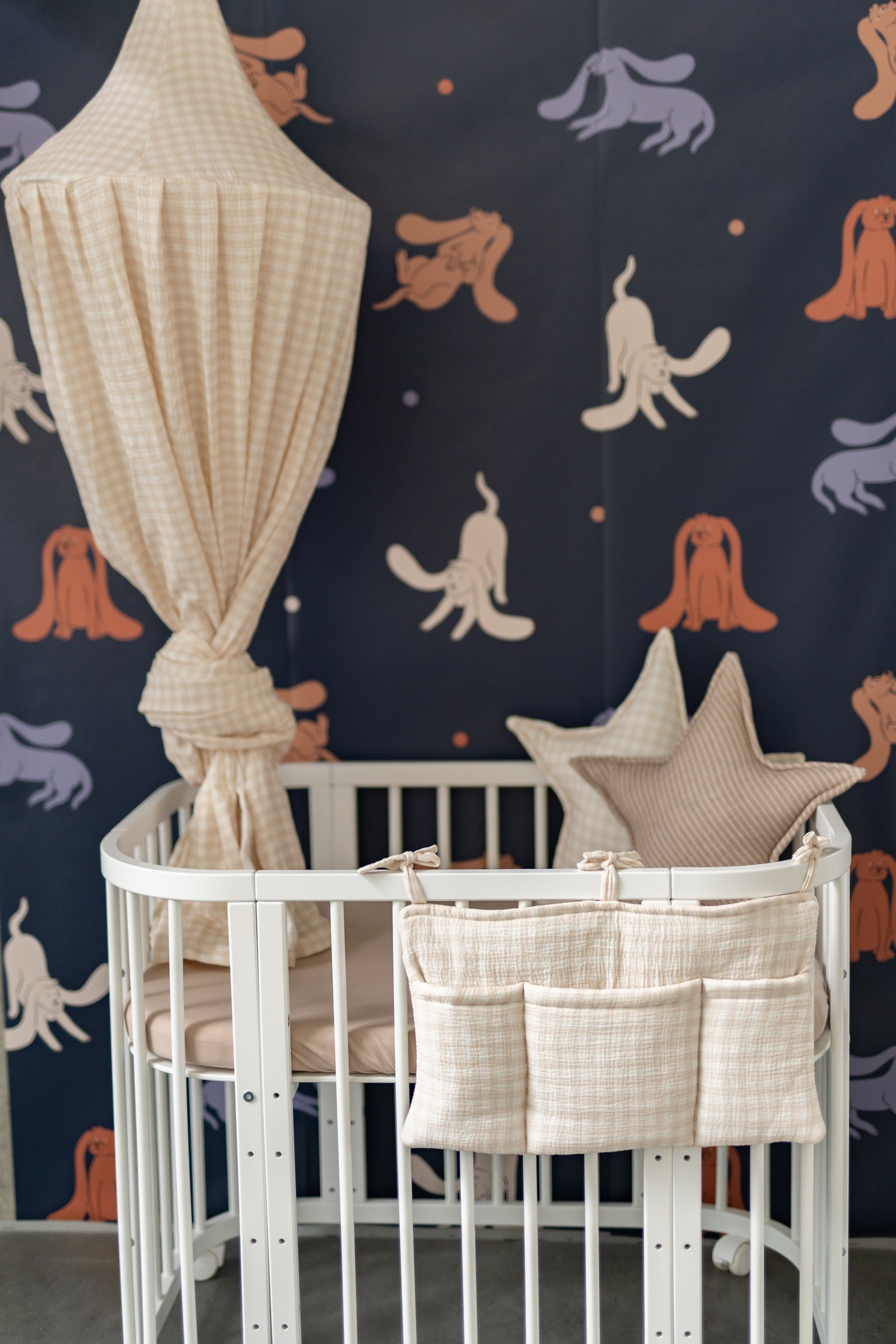 Sand Gingham – Crib Organizer / Bed Pocket