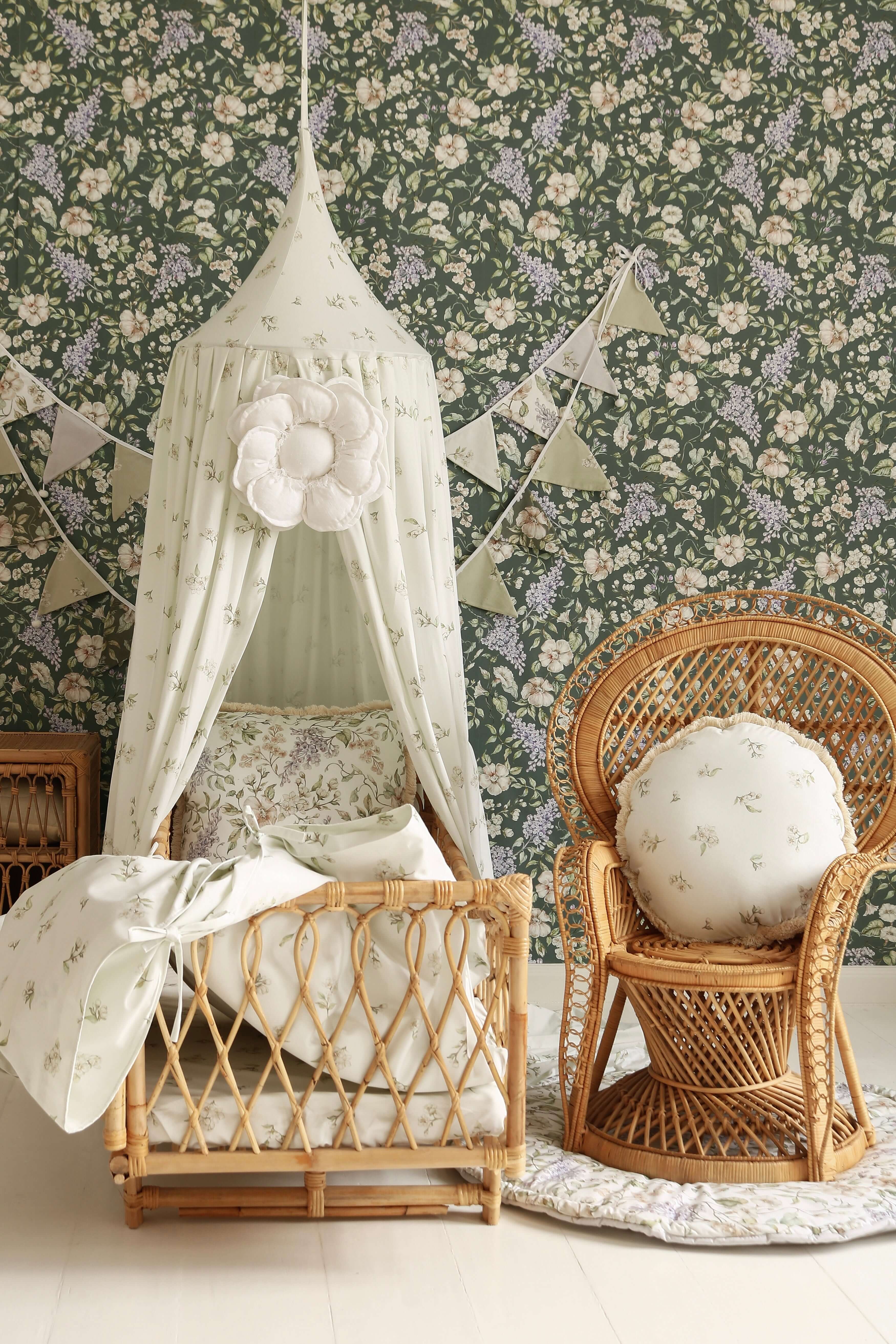 Apple blossoms on white - round pillow