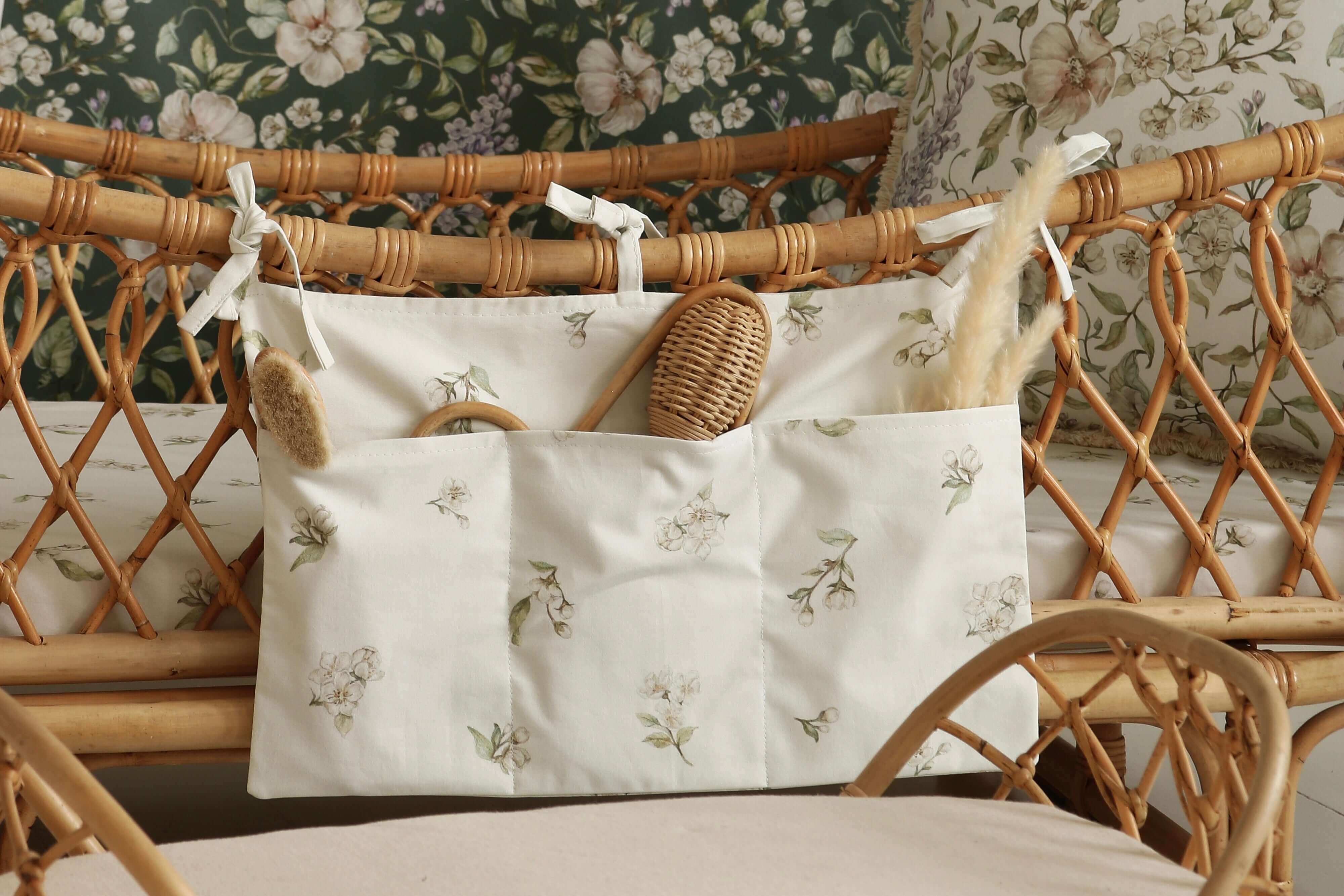 Apple Blossom on White – Crib Organizer / Bed Pocket
