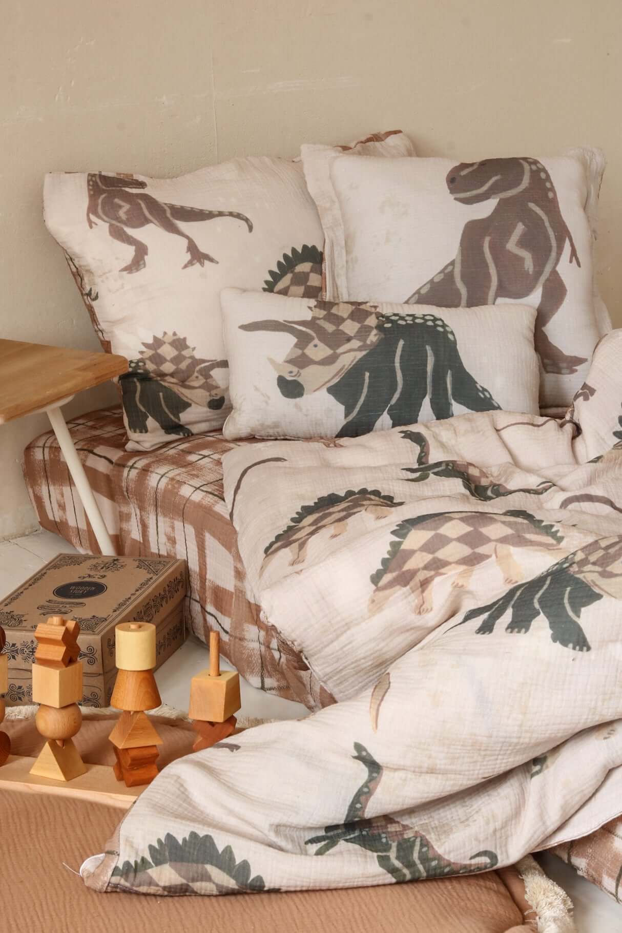 Retro dino T-rex - muslin pillow