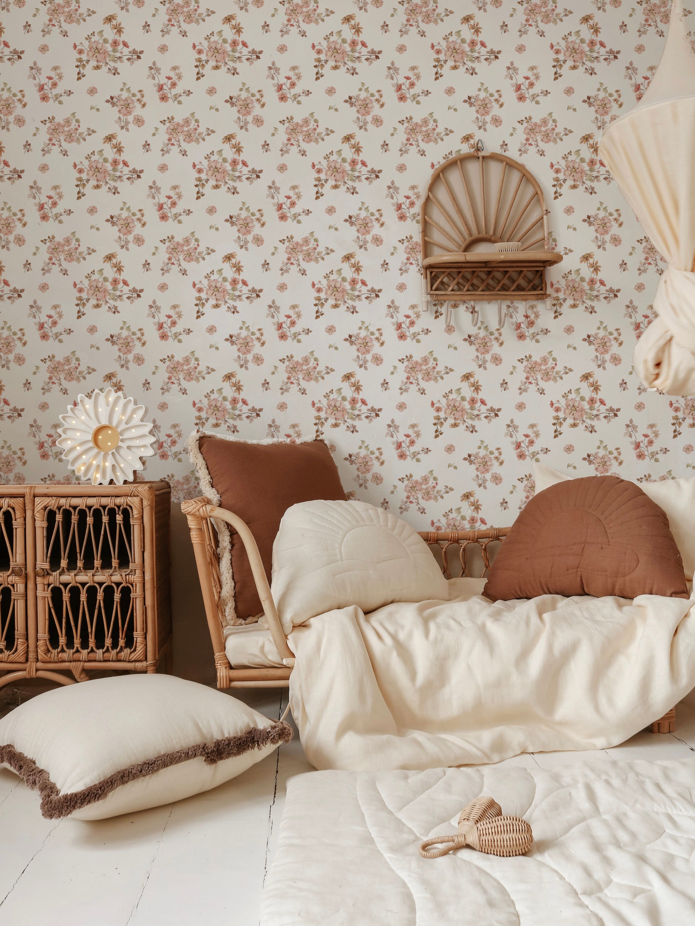 Vintage meadow on cream - wallpaper