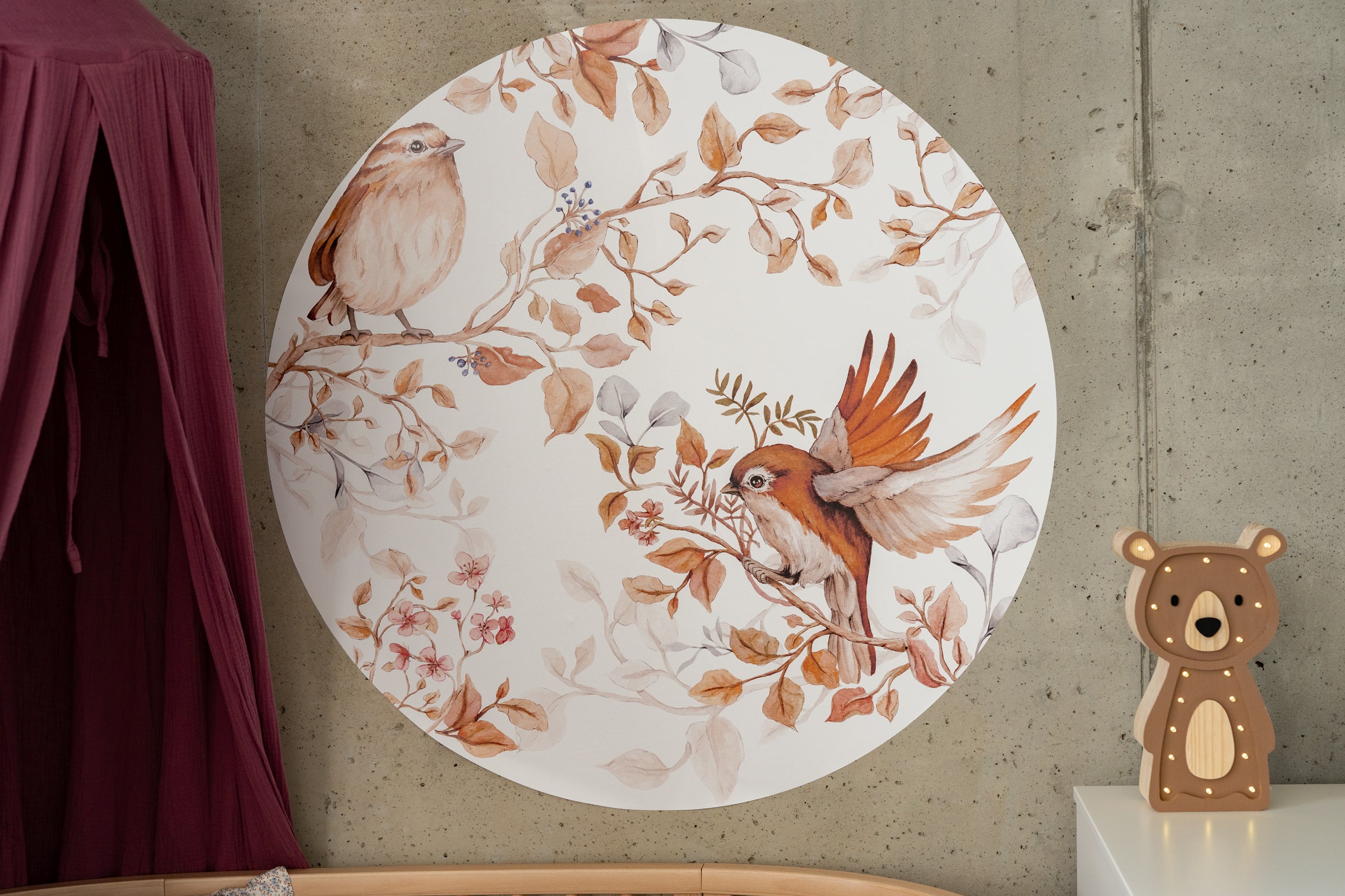 Birds on Branch – Round Woodland Decal