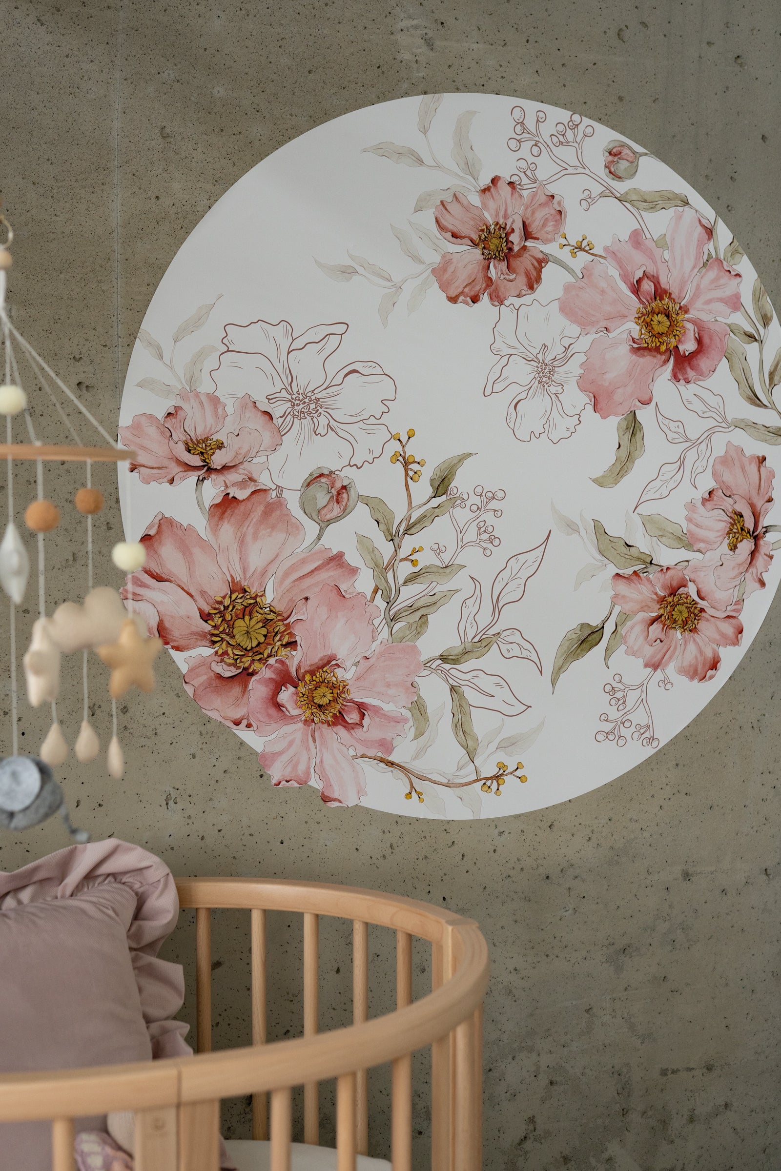 Blush Botanical – Round Floral Wall Sticker