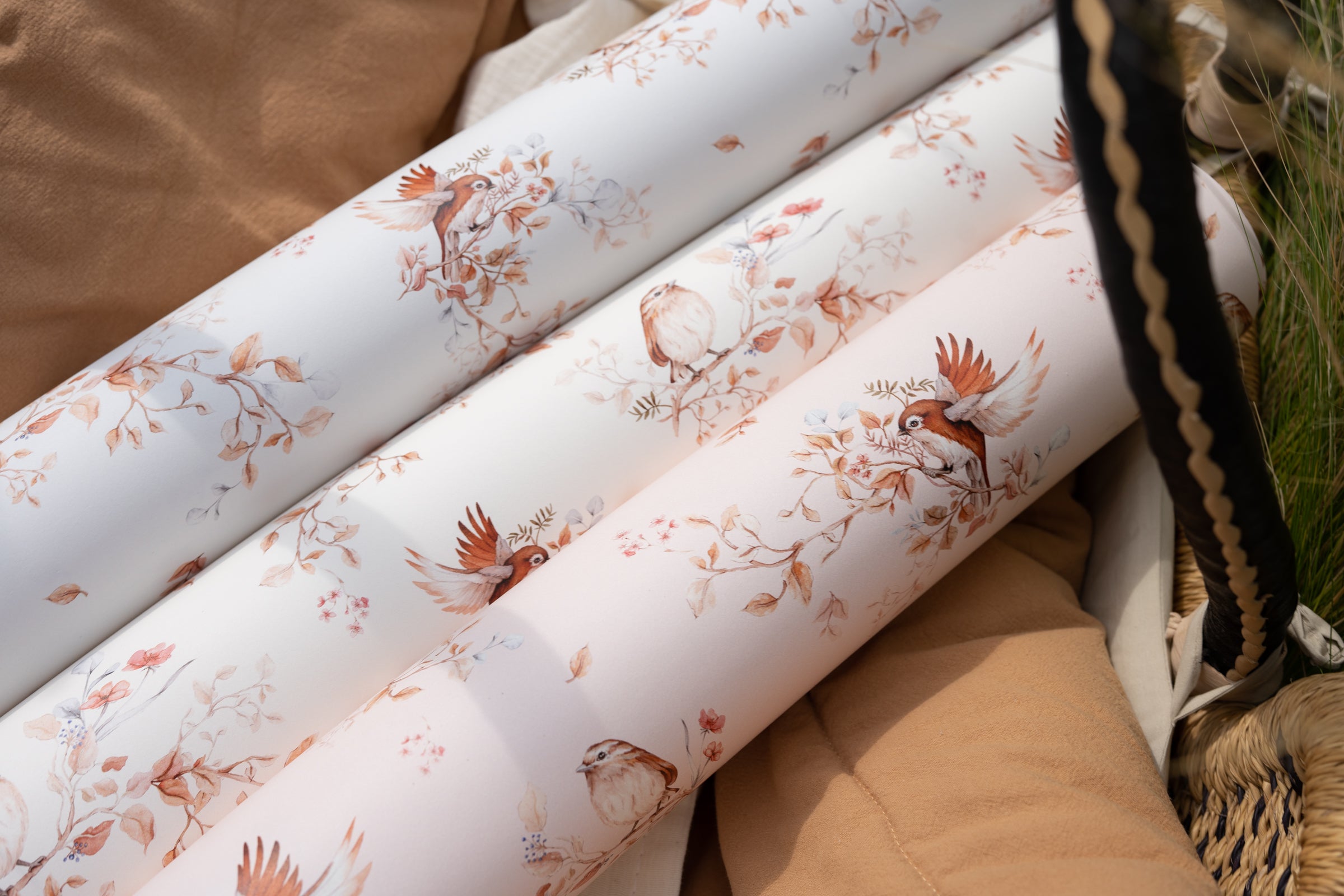 Brunch on Branches – birds on blush wallpaper
