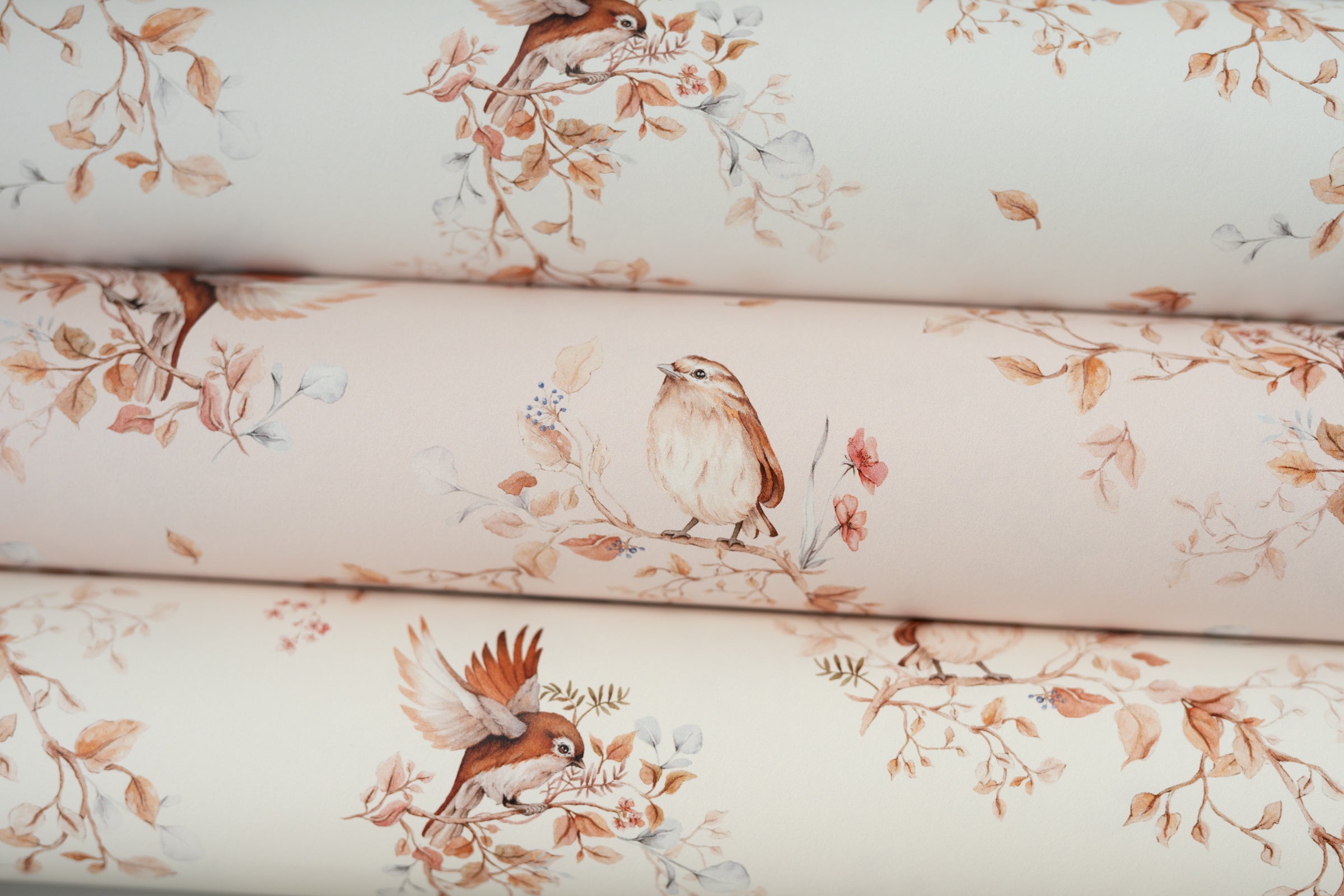 Brunch on Branches – birds on light grey wallpaper