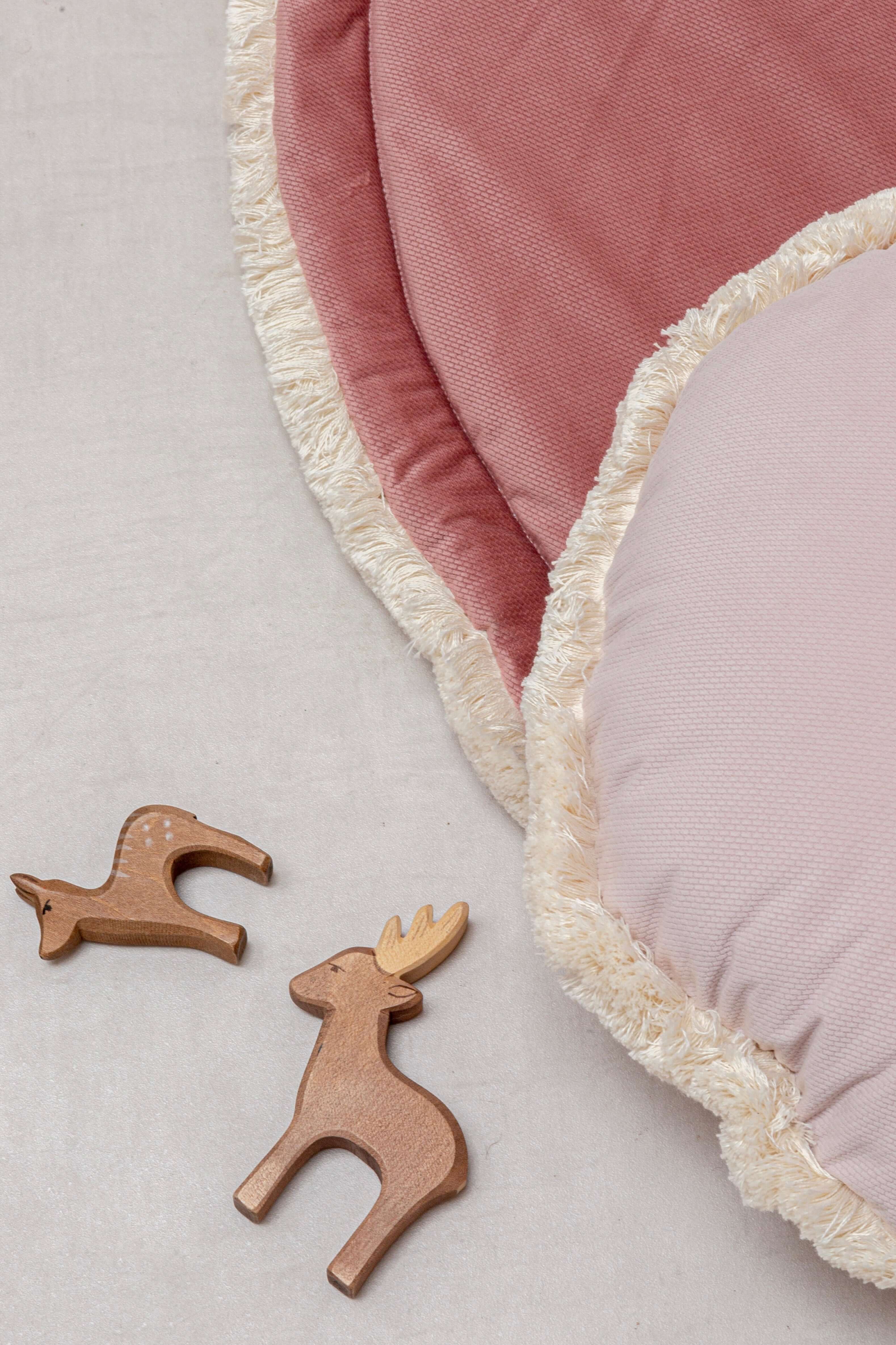 Dusty pink & marsala - round baby play mat, boxkleed