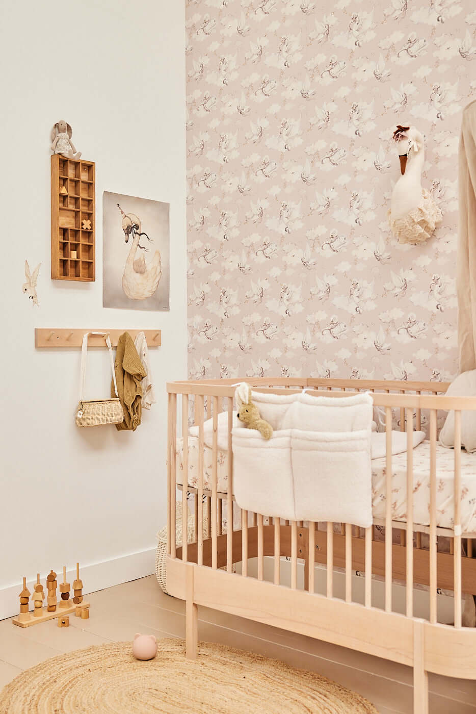 Magic swans - beige wallpaper