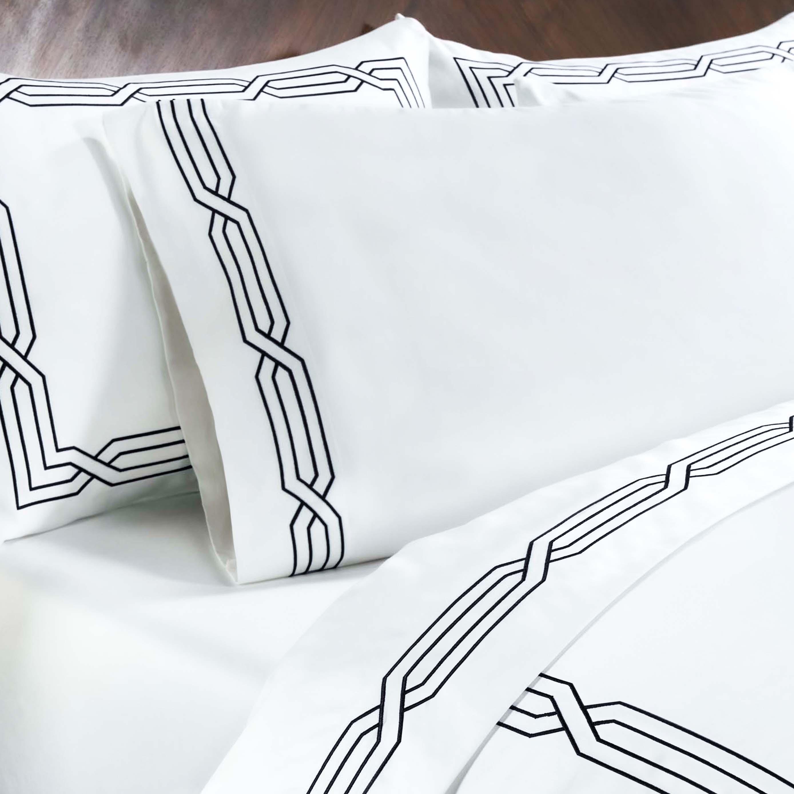 Geometric-embroidered Egyptian Cotton Sateen Bed Sheet Set