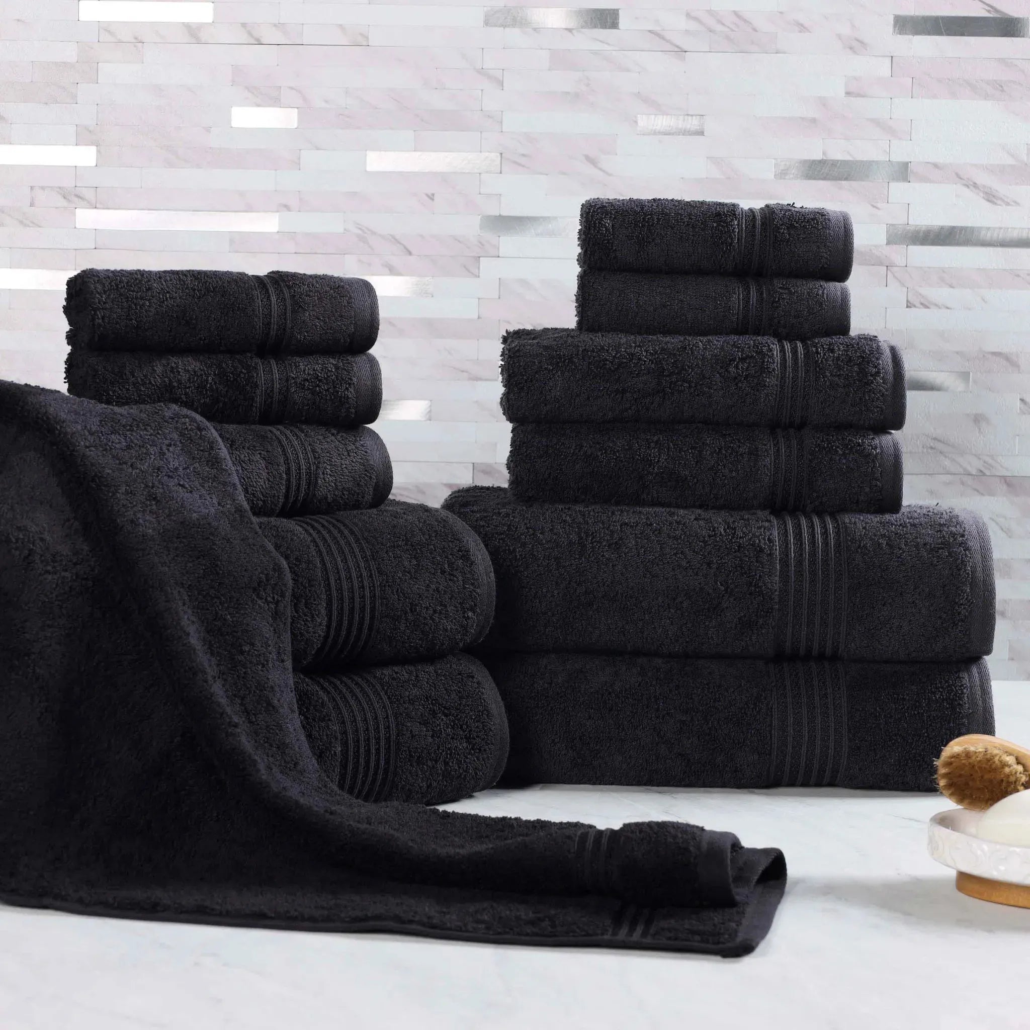 Decorative-banded Egyptian Cotton 12-Piece Bath Towel Set