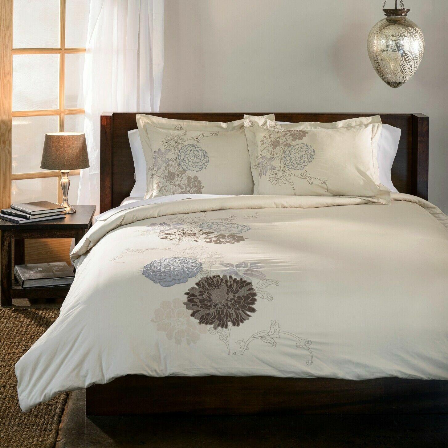 Ruffled-flower Embroidered Cotton Duvet Cover Set