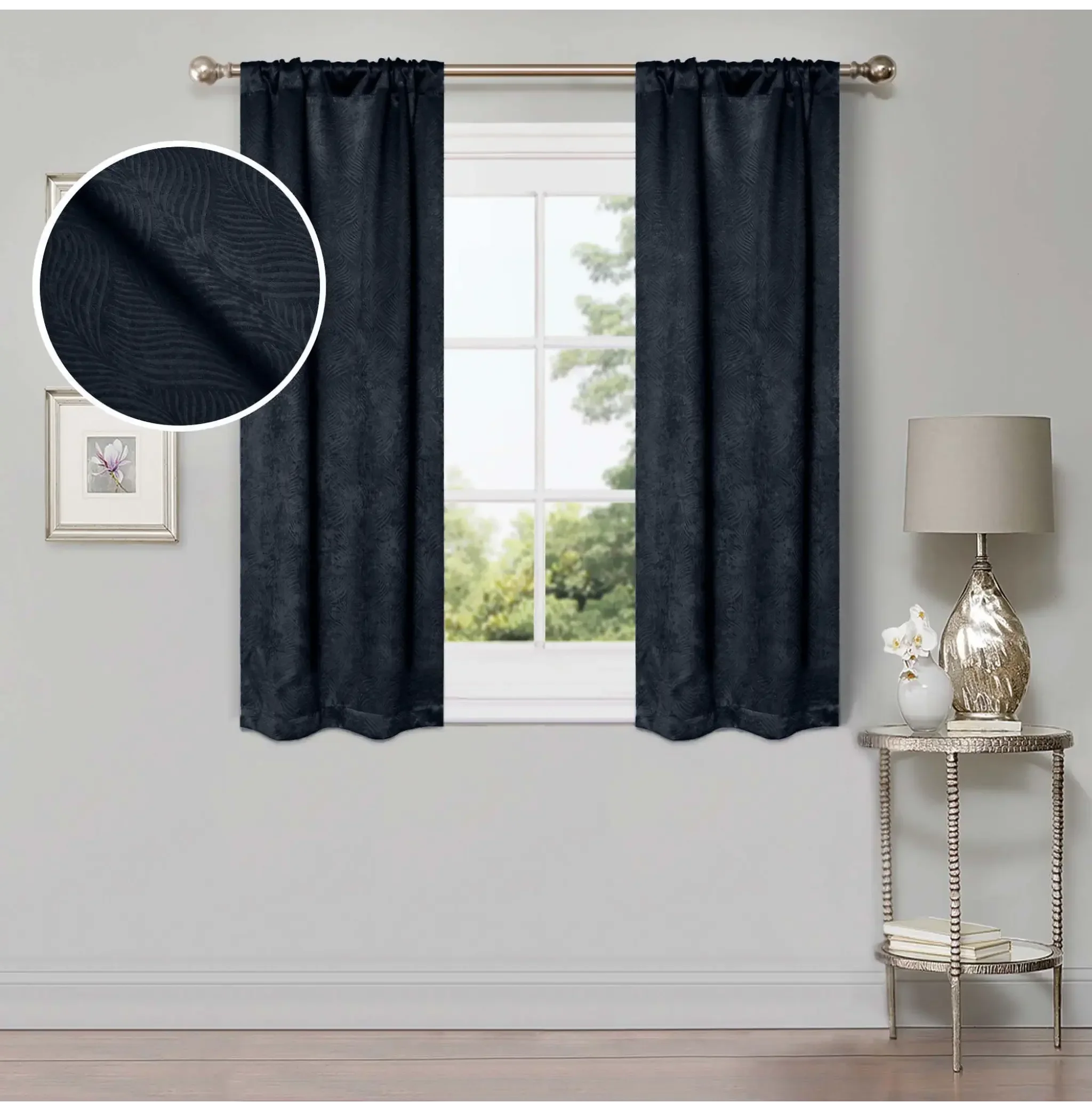 Leaf-embossed Textured Blackout Window Curtain Set of 2