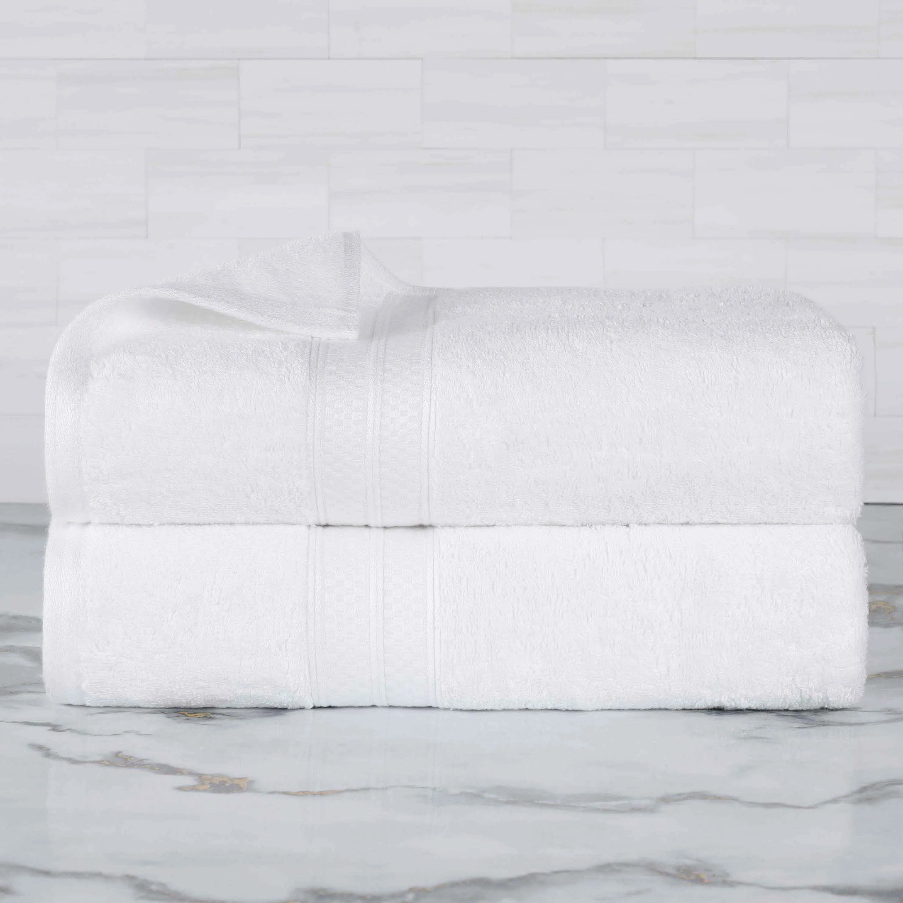 Textured-banded Bamboo-Cotton Blend Bath Towel Set