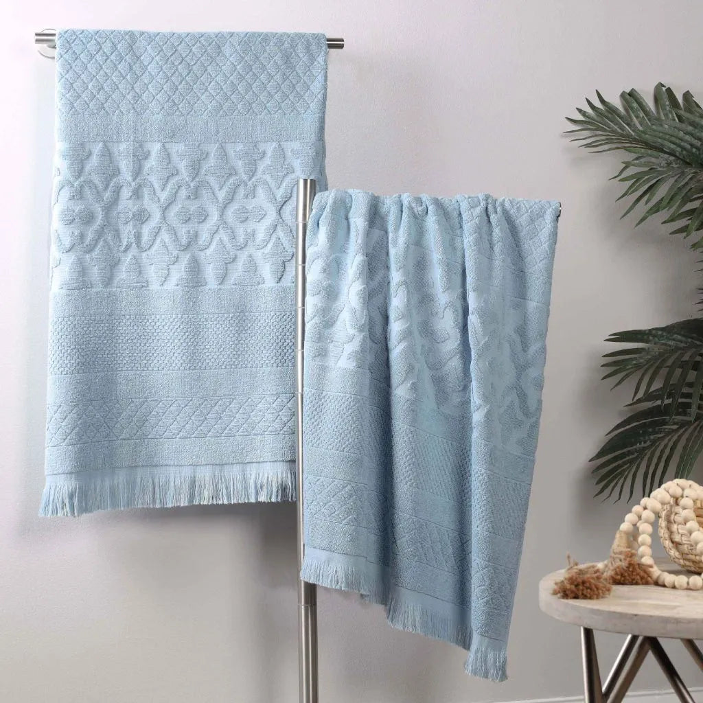 Fringed Textured-embossed Cotton Bathroom Towel Set