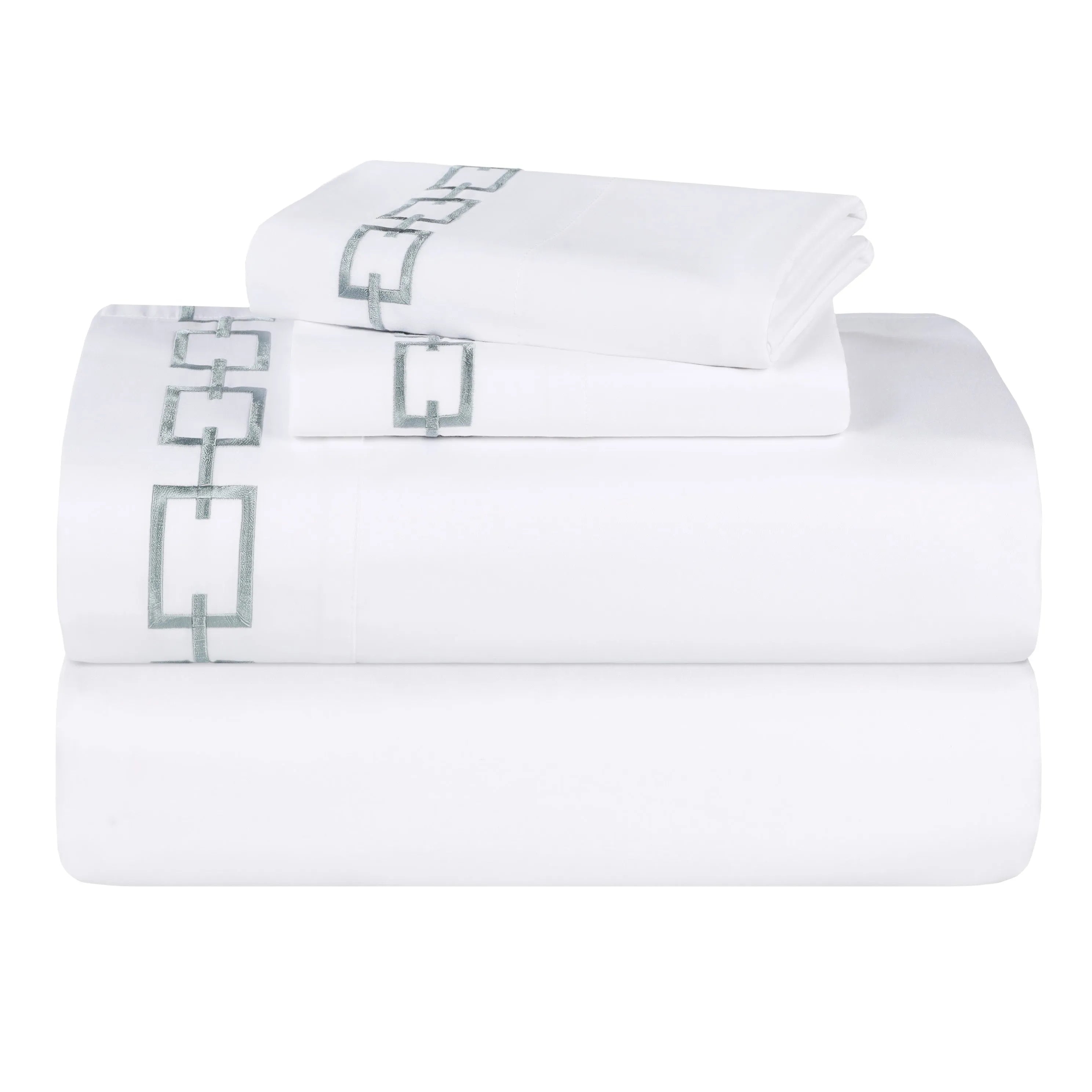 Geometric Chain-embroidered Cotton Bed Sheet Set