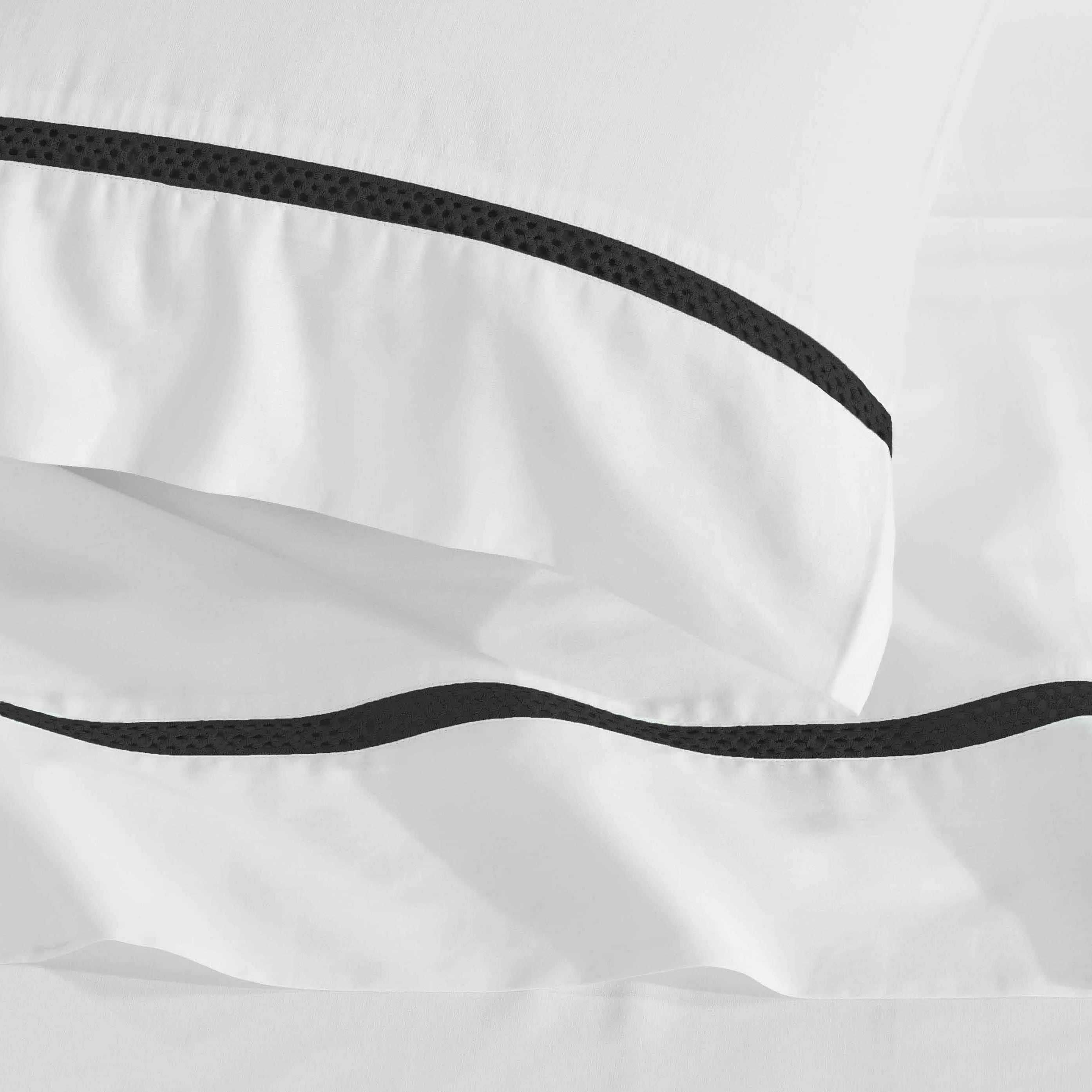 Perforated-trim Sateen Cotton Bed Sheet Set