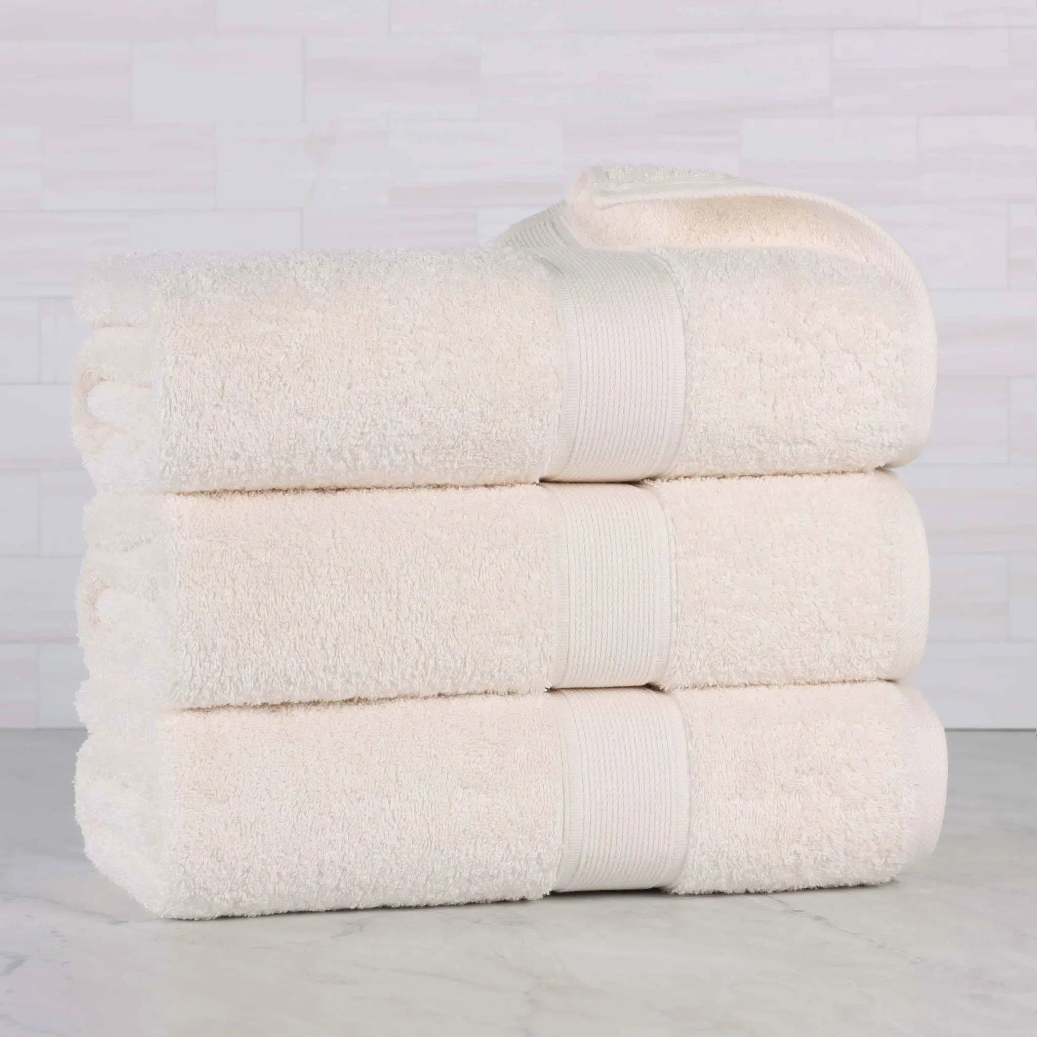 Ribbed-banded Organic Cotton 3-Piece Bath Towel Set