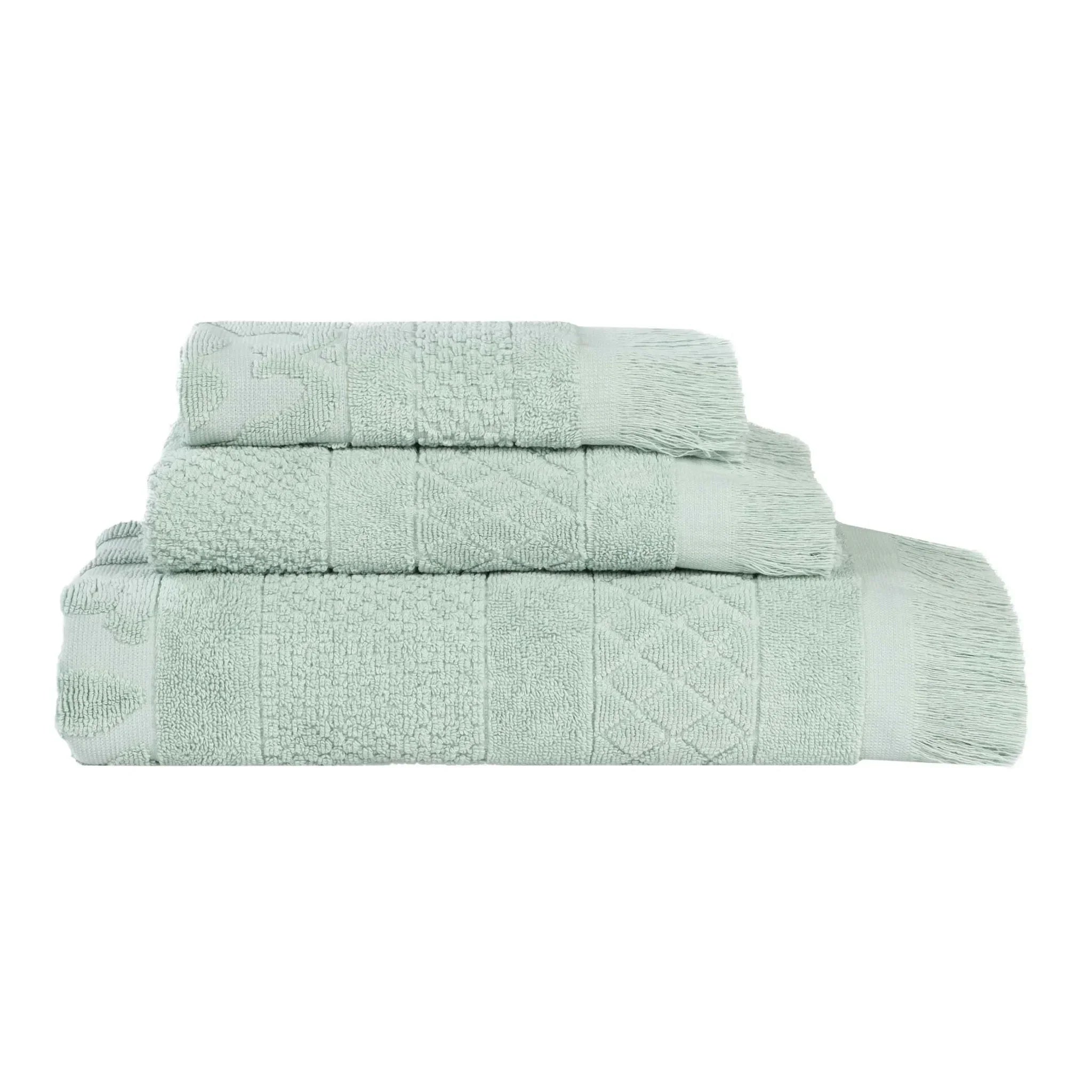 Fringed Geometric Cotton Bathroom Towel Set