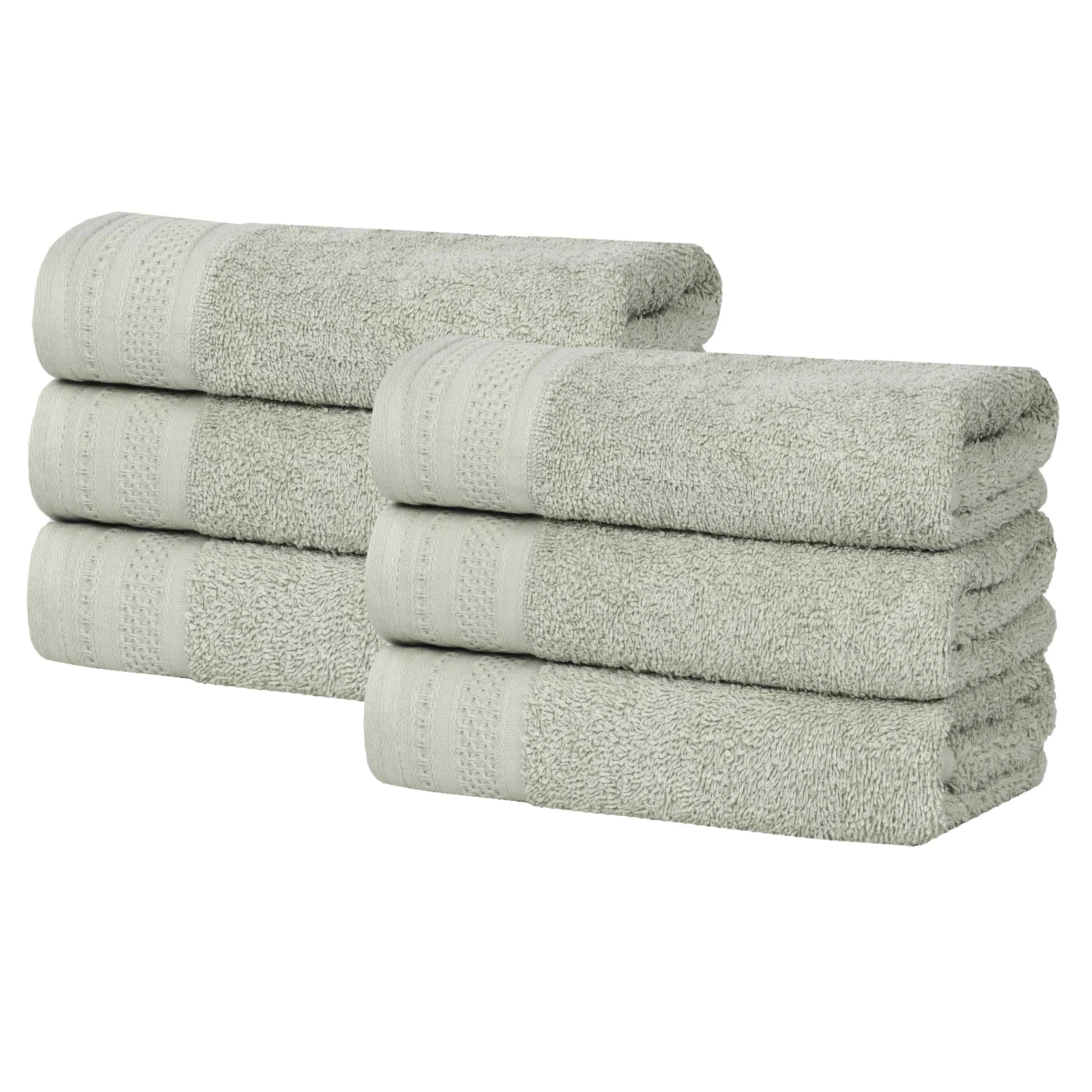 Honeycomb-waffle Bordered Cotton Bath Towel Set of 6