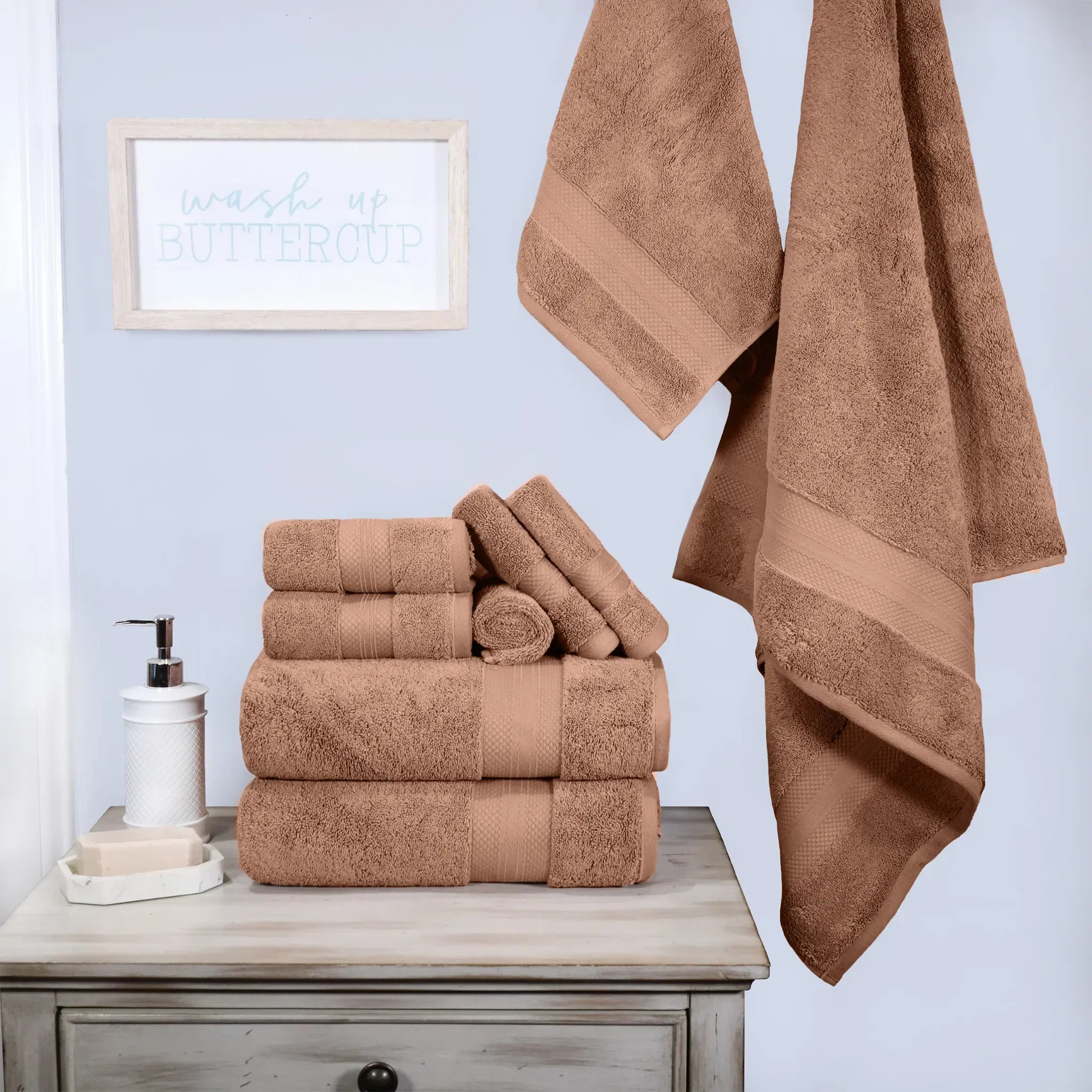 Textured-banded Turkish Cotton 9 Piece Bath Towel Set