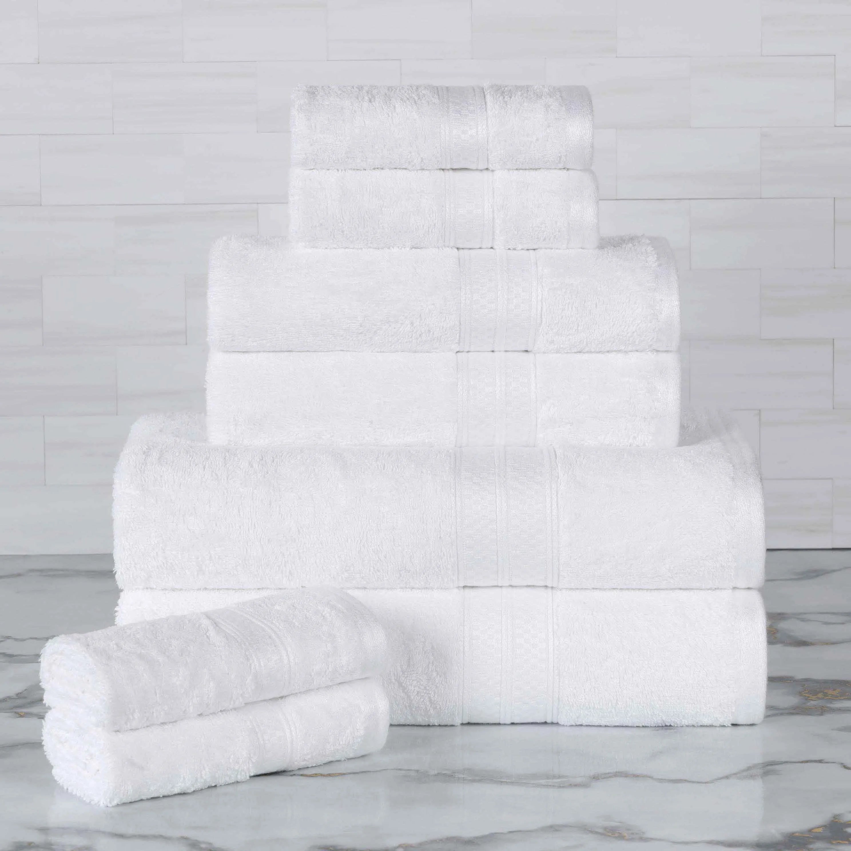 Decorative-banded Bamboo Cotton Blend Towel Set
