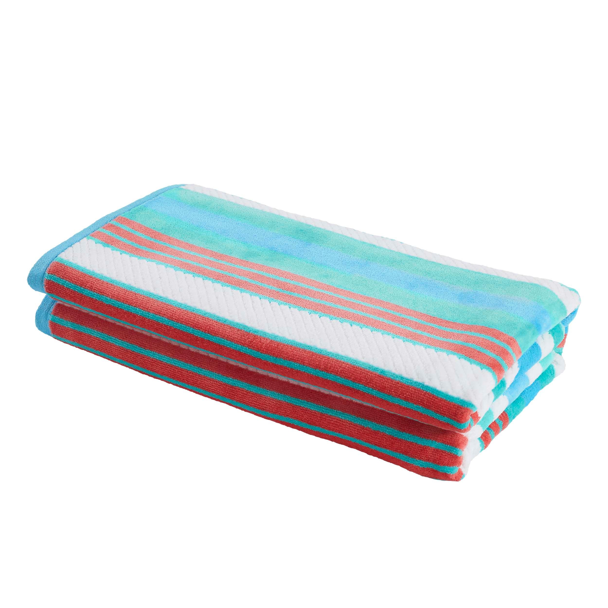 Reversible Striped Textured Cotton Beach Towel Set of 2
