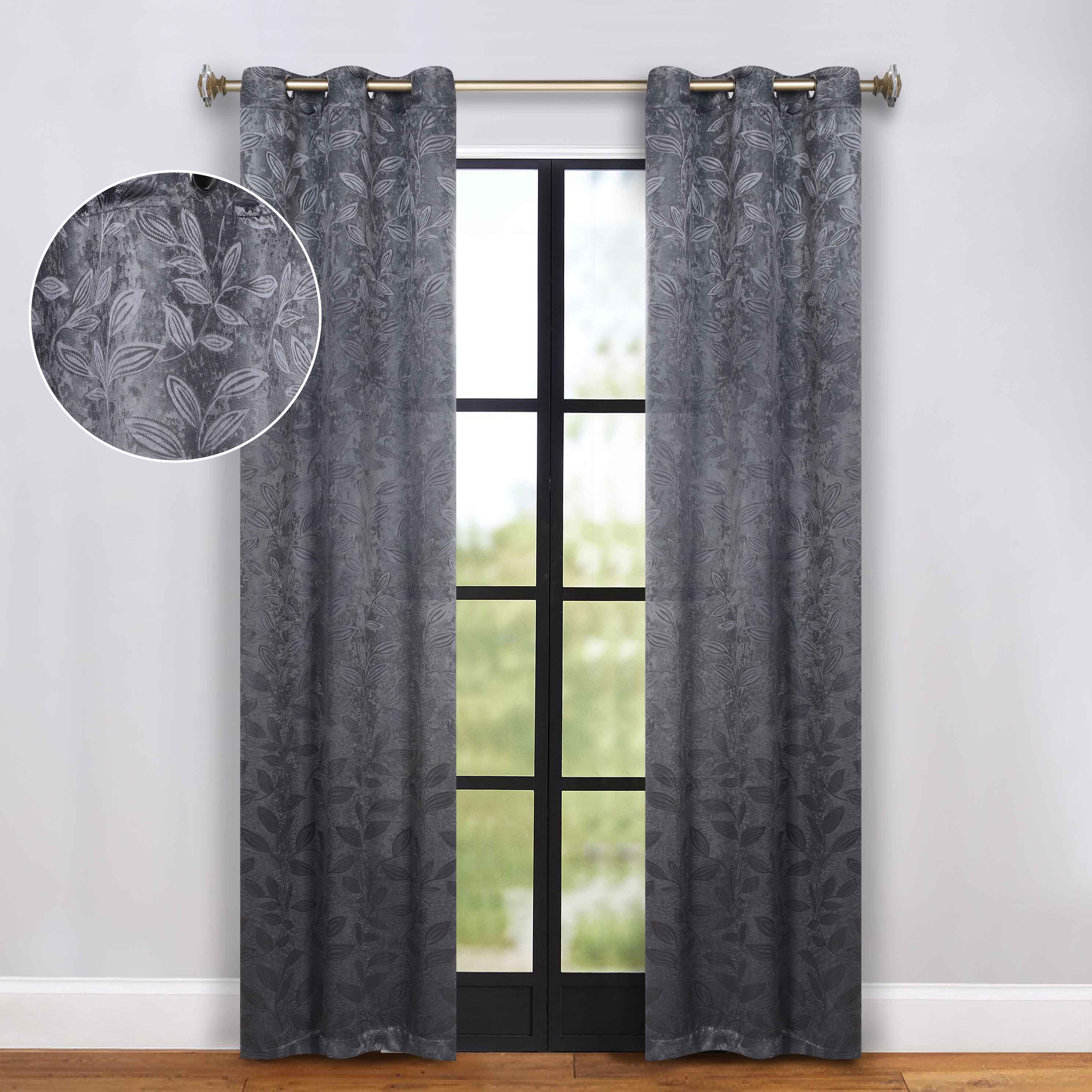 Leaf-patterned Woven Window Curtain Set of 2