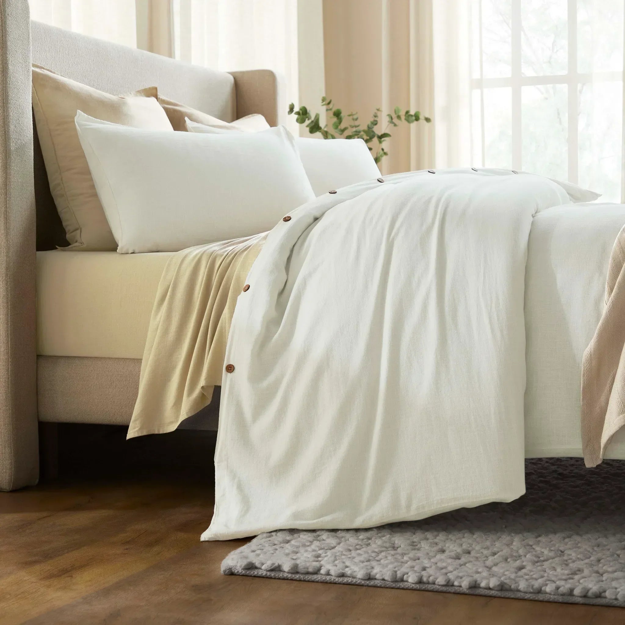 Coconut Button Closure Cotton Percale Duvet Cover Set