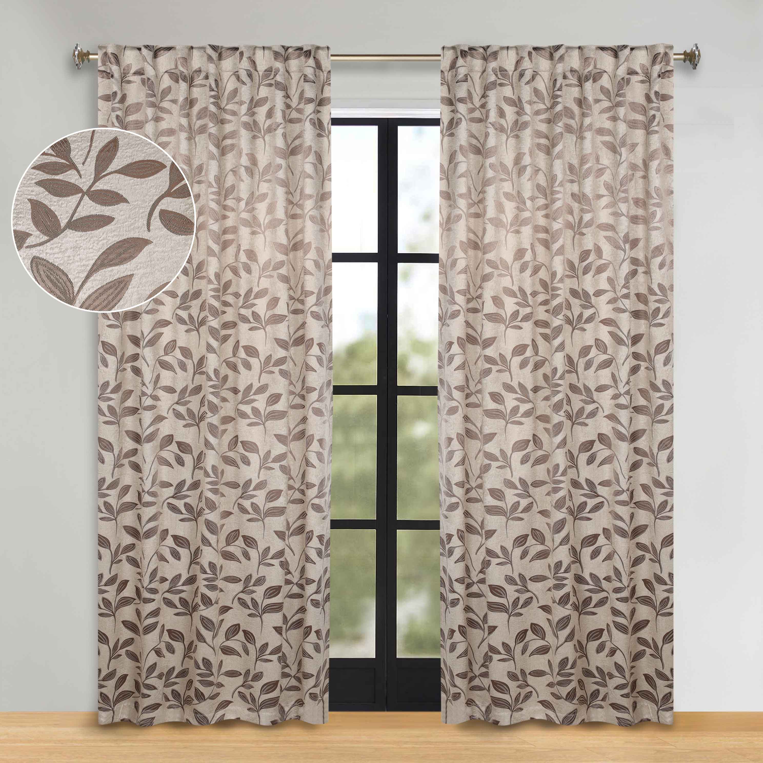 Leaf-motif Woven Blackout Window Curtain Set of 2