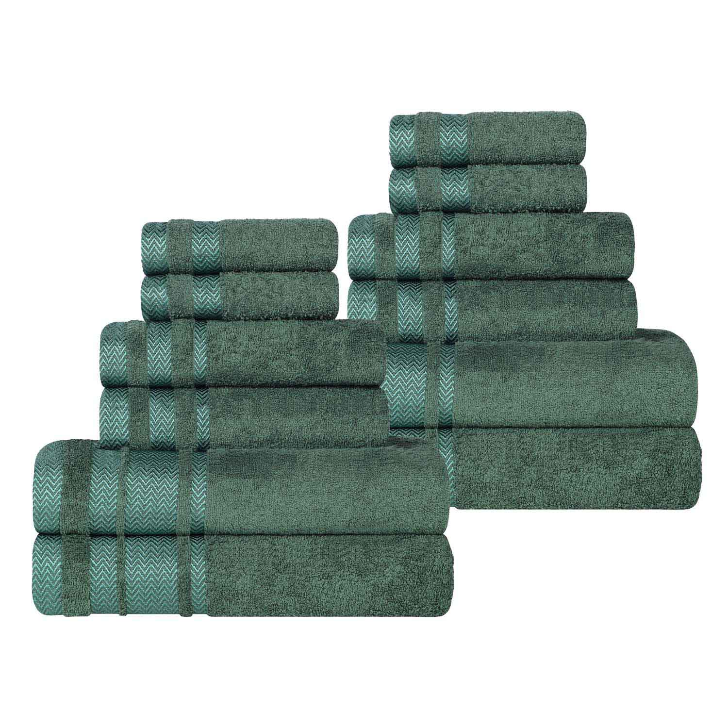 Zigzag-border Cotton Bathroom Towel Set