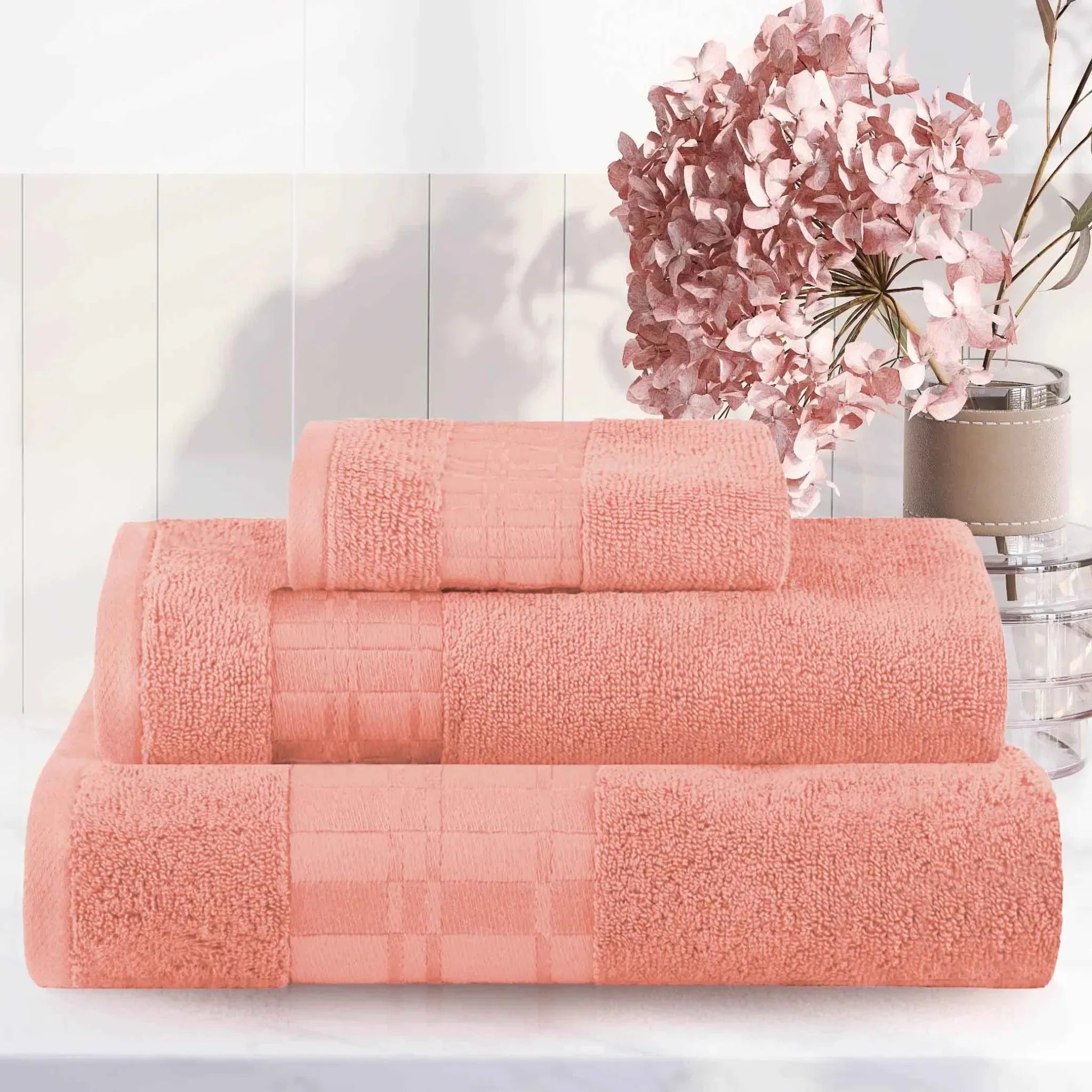 Checkered-patterned Cotton Bath Towel Set of 3