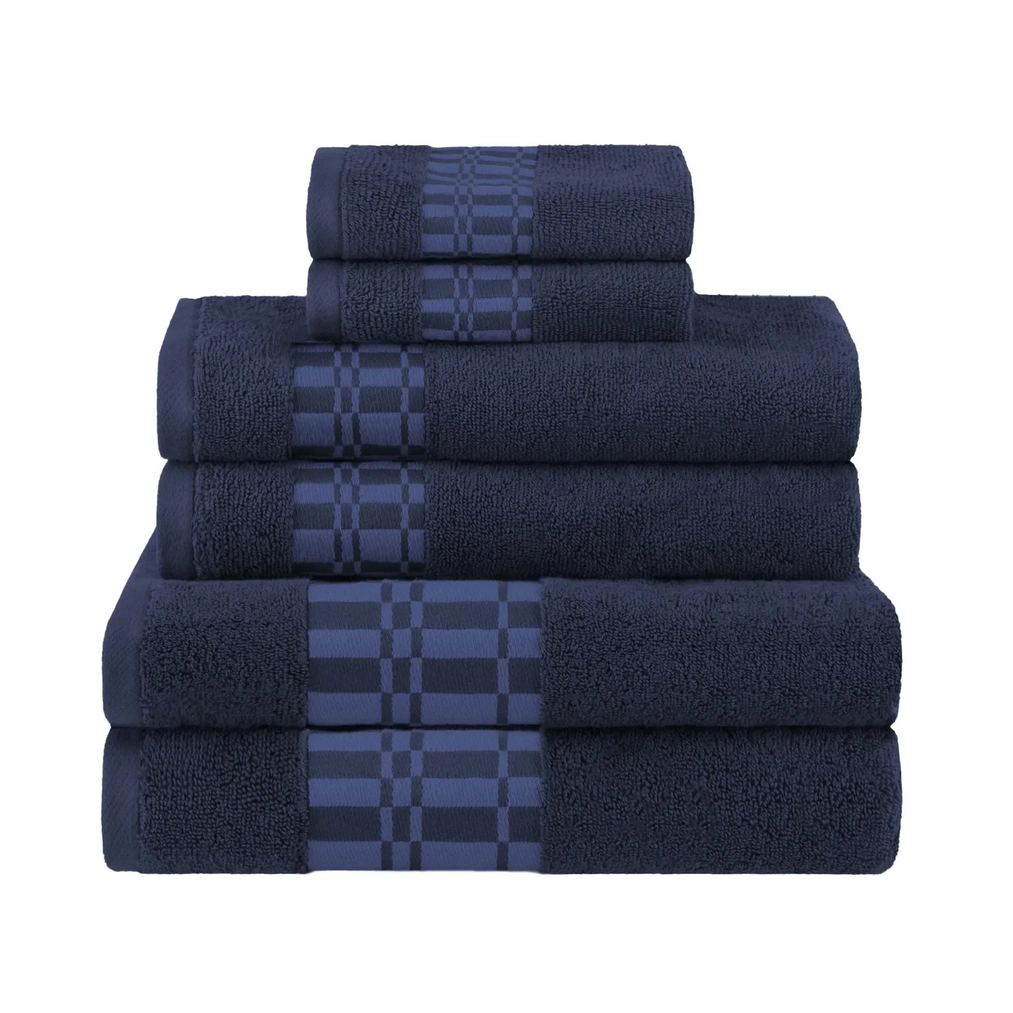 Checkered-border Cotton Towel Set