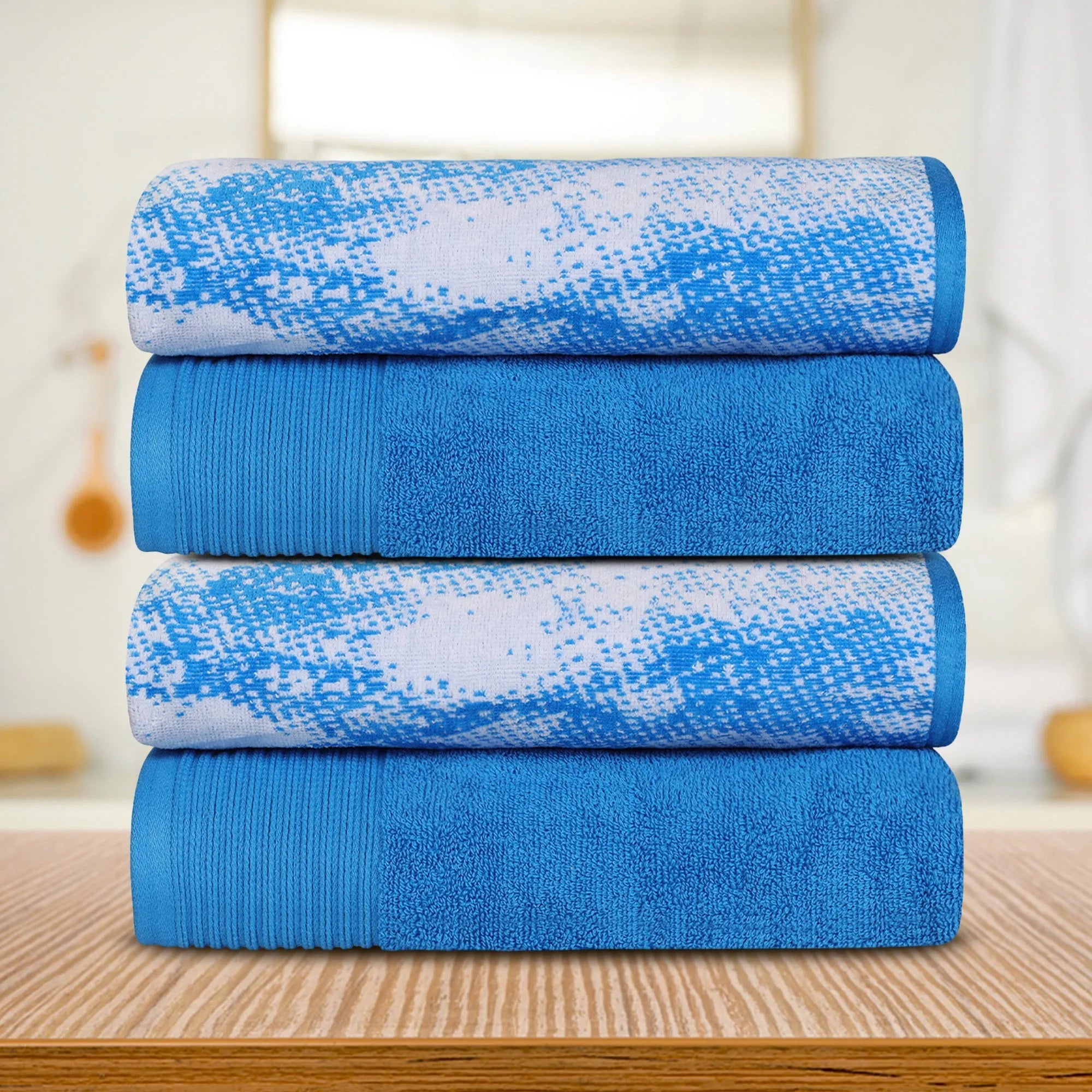 Dotted-brushstroke Patterned Cotton Bath Towel Set