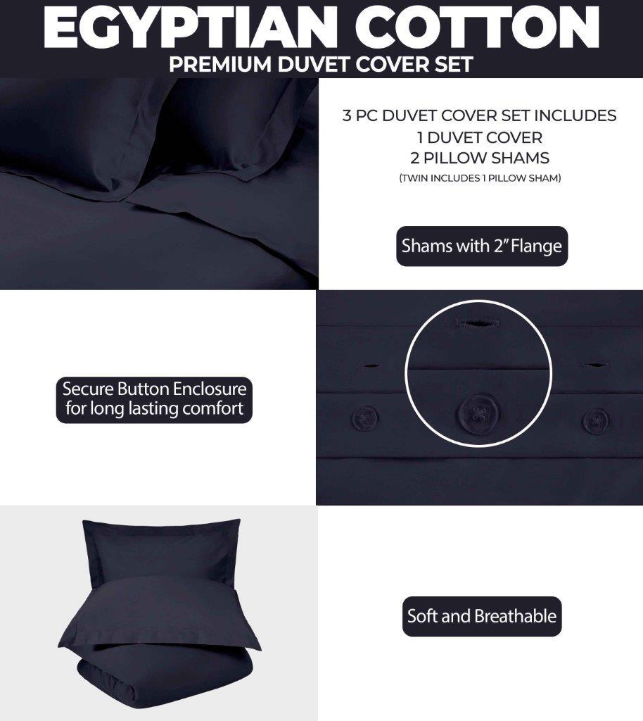 2 - flange Button - Enclosed Egyptian Cotton Duvet Cover Set