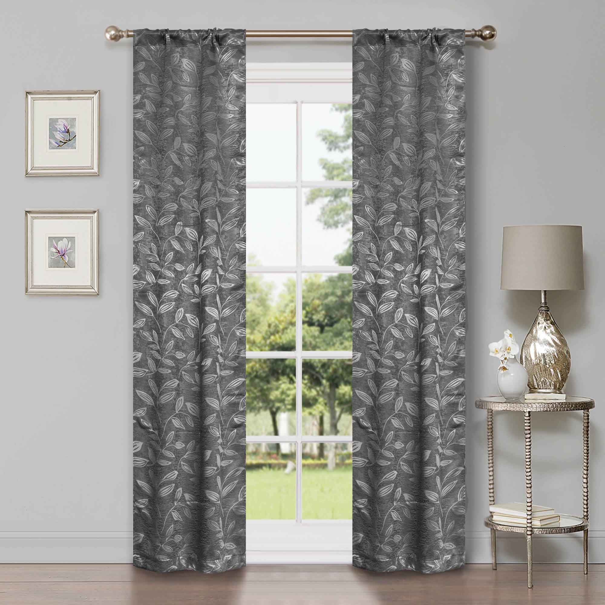 Leaf-motif Textured Window Curtain Set of 2