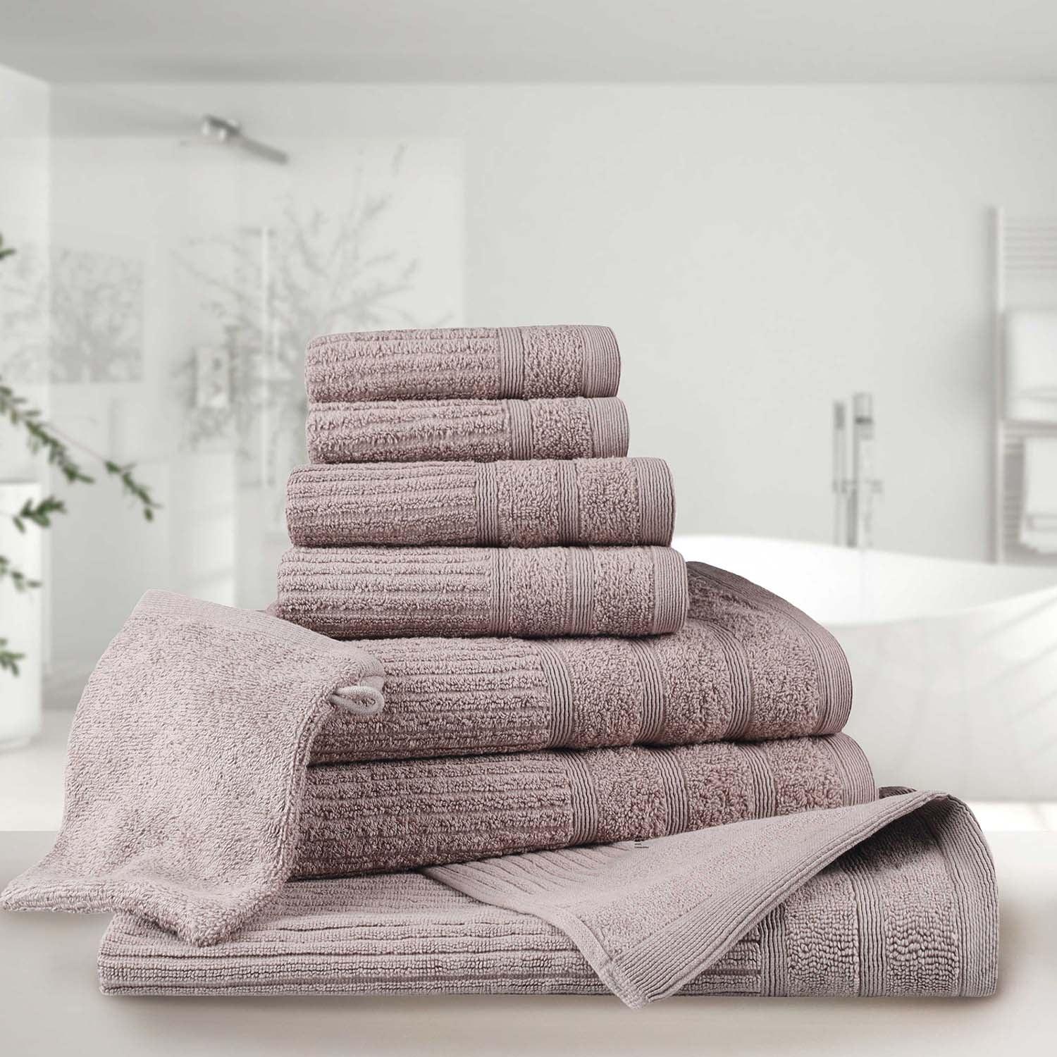 Ribbed-trim Egyptian Cotton 8-Piece Bathroom Towel Set
