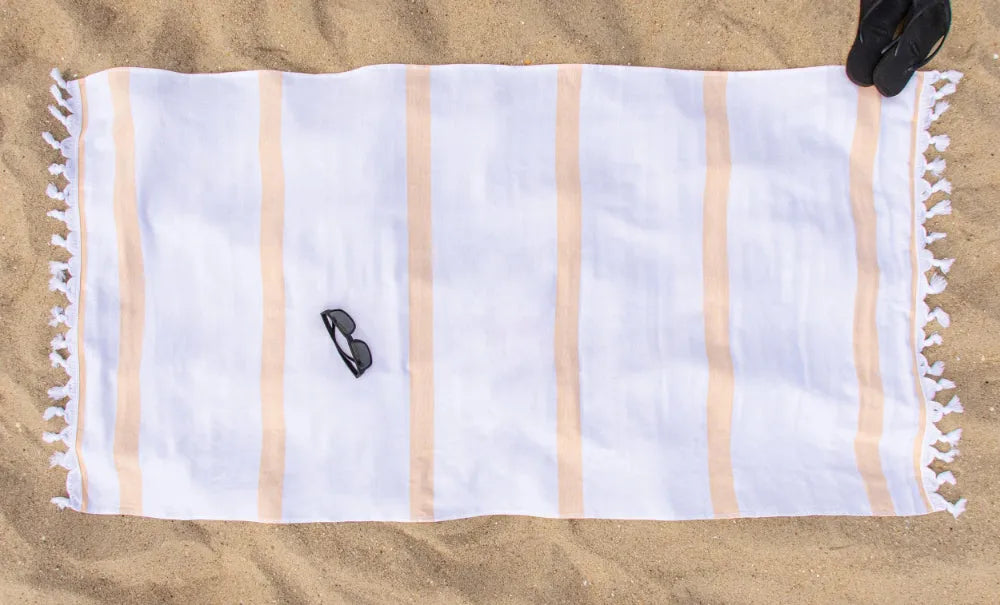 Tasseled Vertical Striped Cotton Beach Towel Set of 2