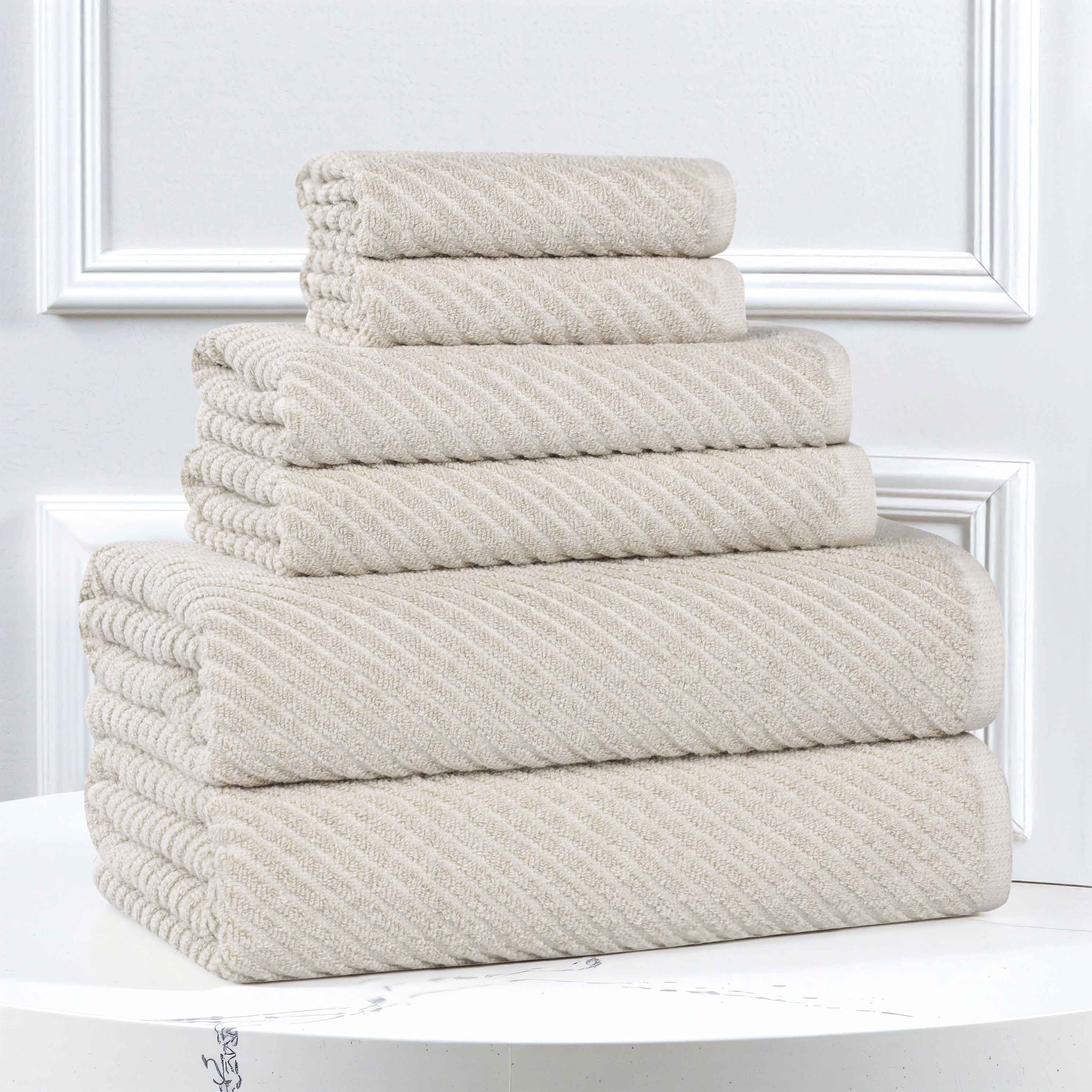 Diagonal-textured Cotton Blend 6 Piece Towel Set
