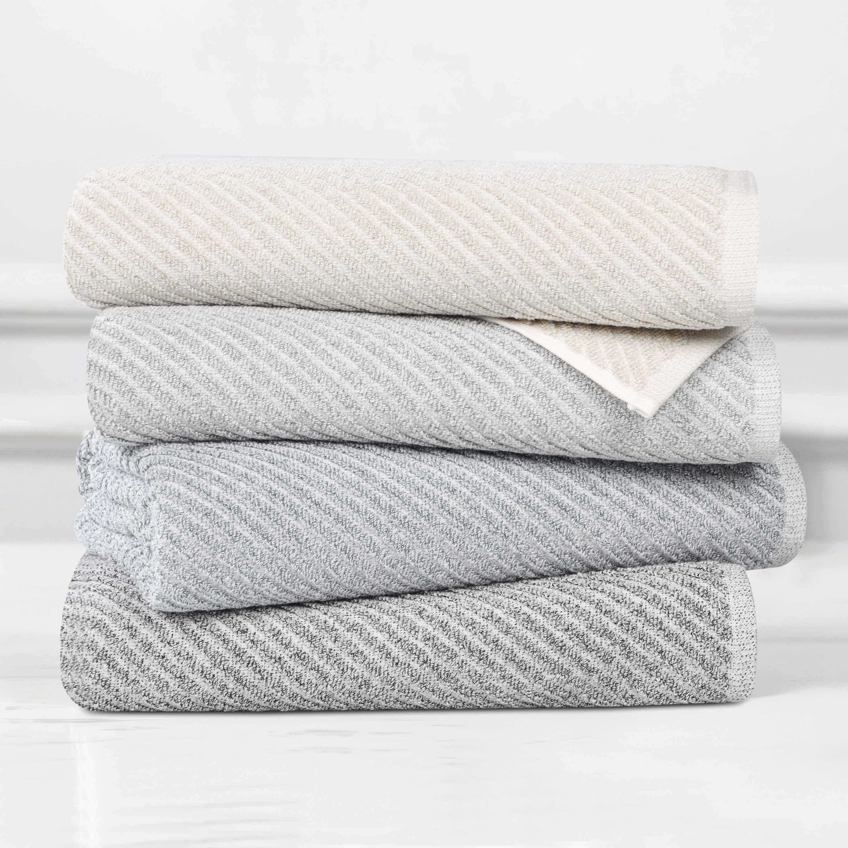 Diagonal Ribbed Cotton Viscose Blend Hand Towel Set of 6