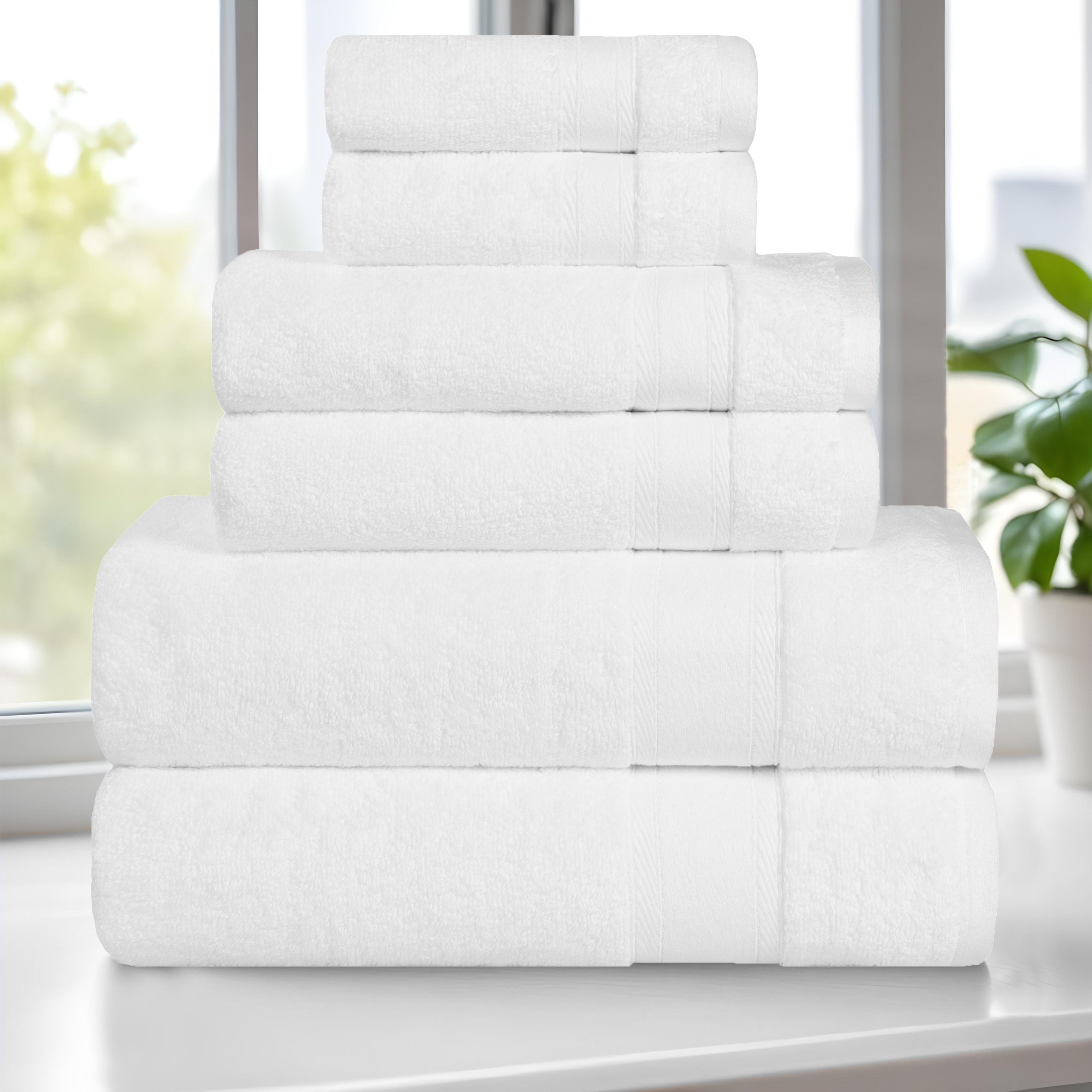 Thick-bordered Cotton Towel Set of 6 Pieces