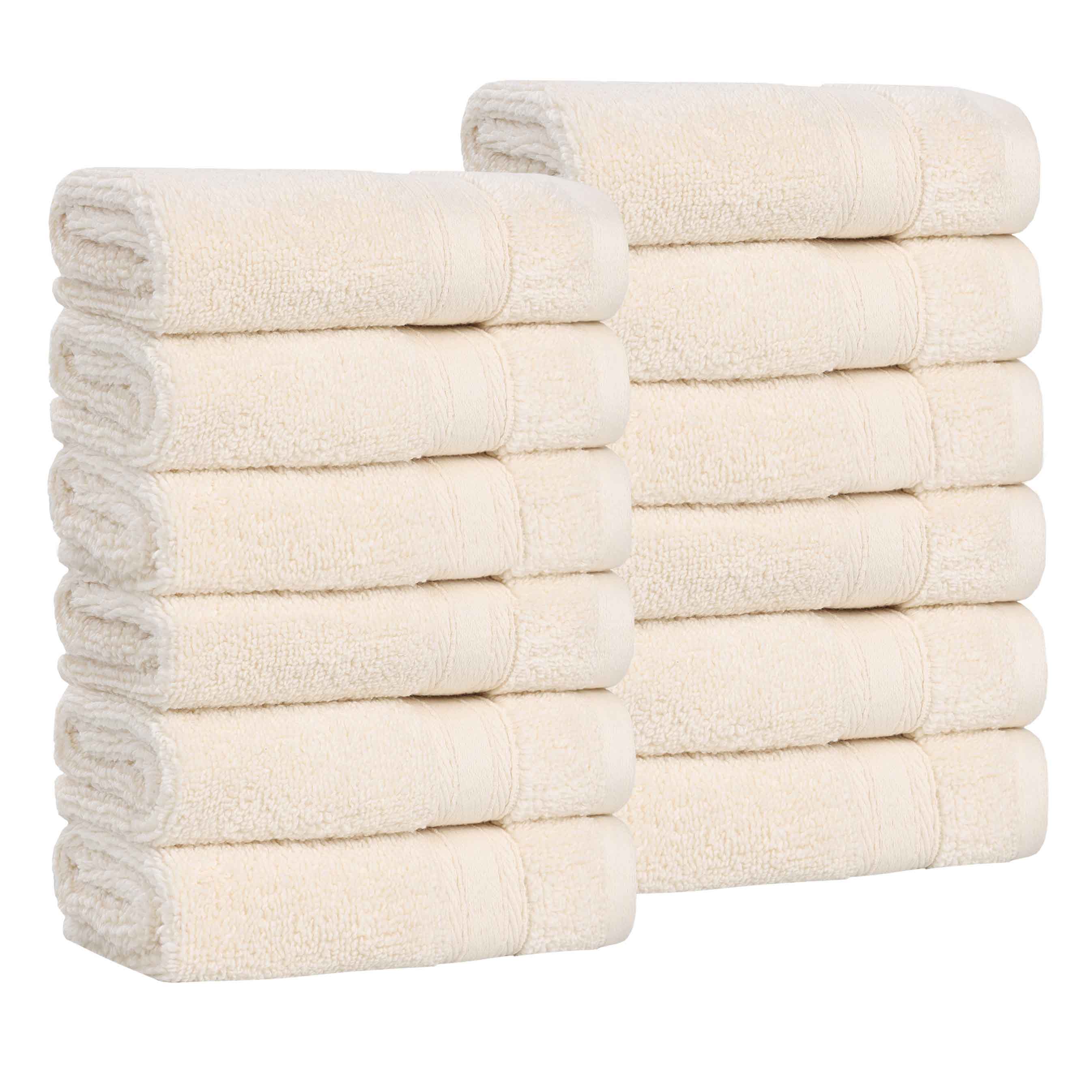 Stitched-border Zero Twist Cotton Face Towel Set of 12
