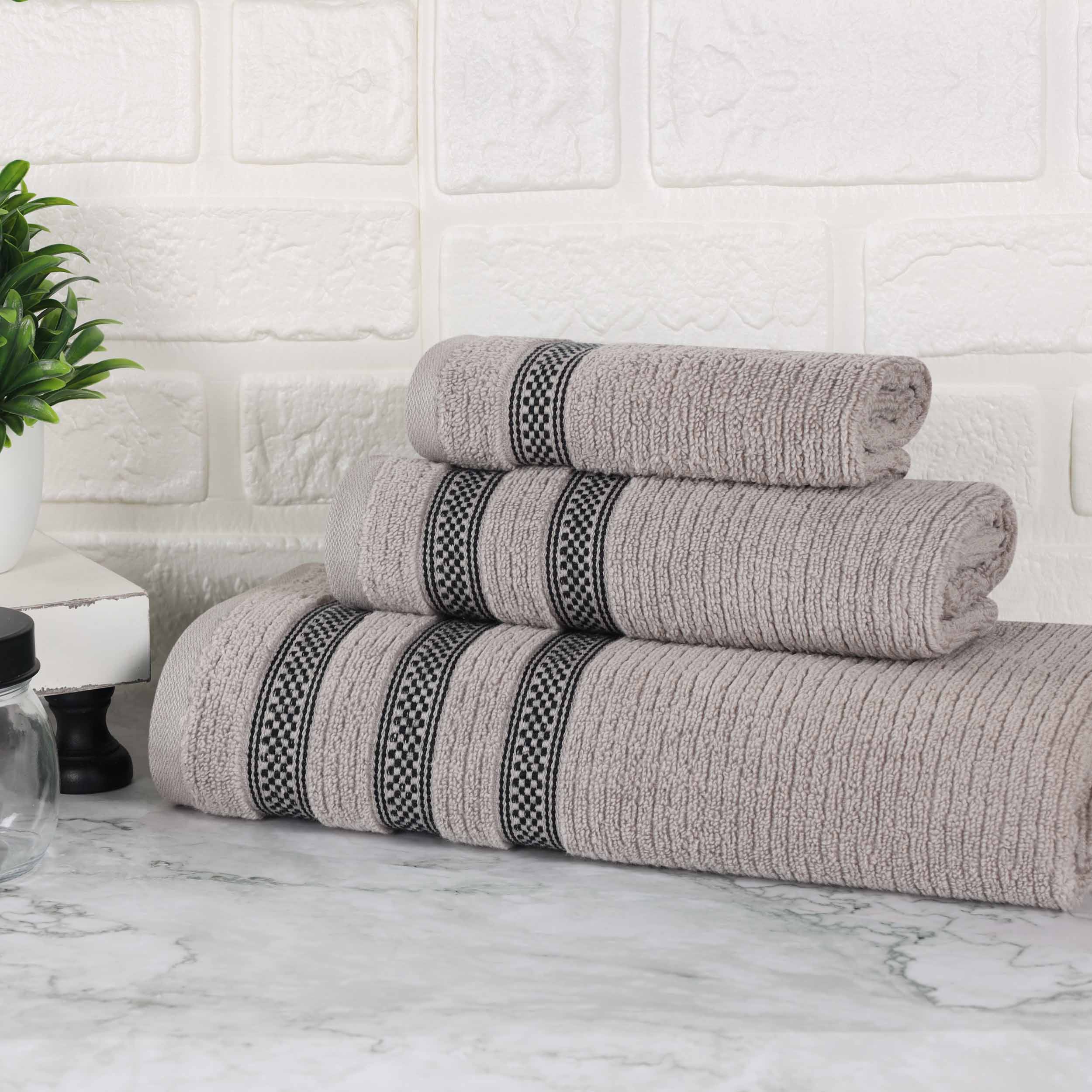 Checkered-band Ribbed Zero Twist Cotton Towel Set